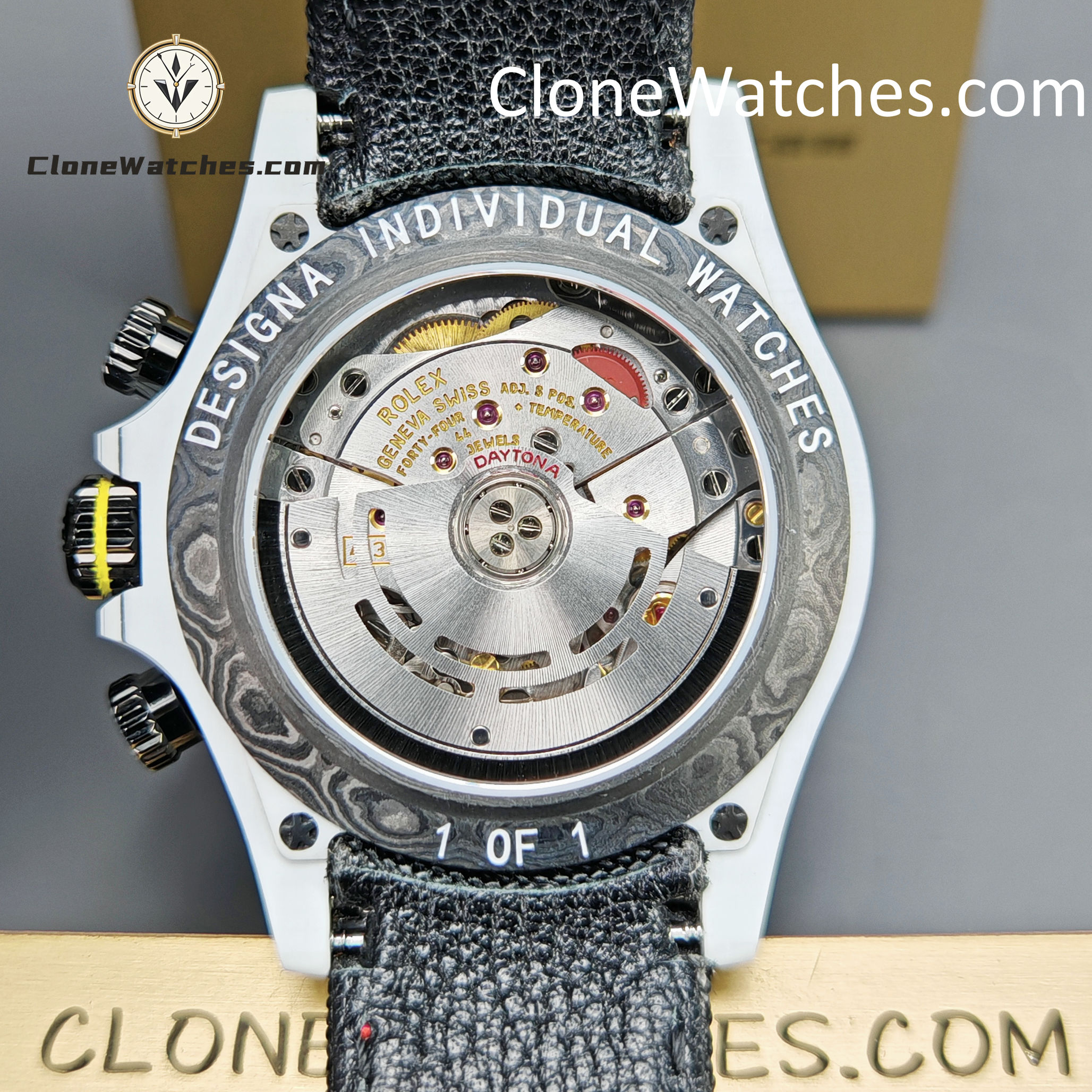 Modified Super Clone Watches 1:1 DiW Rolex Daytona CarboQuartz 4130 Movement Black Strap