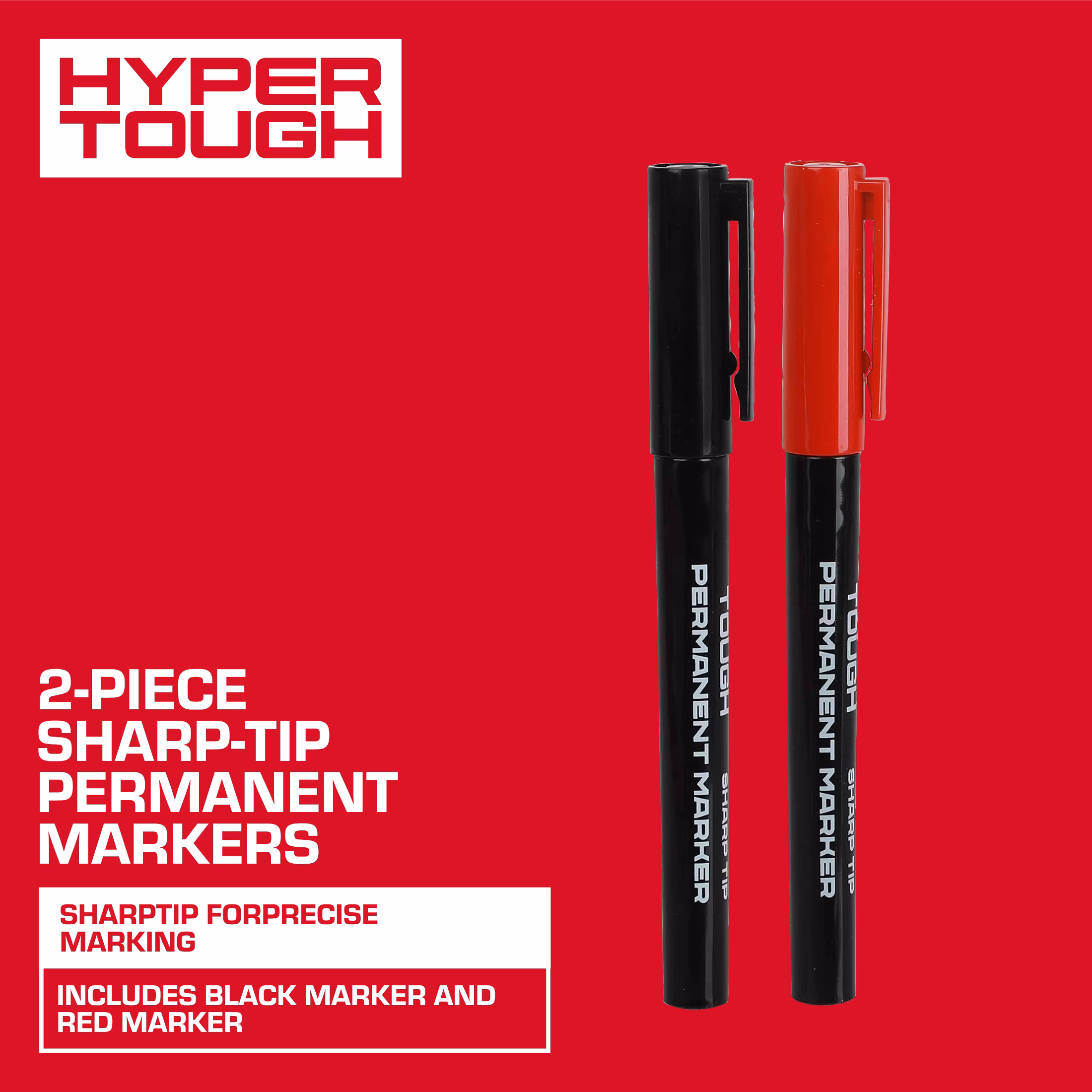 Hyper Tough 2-Piece Sharp-Tip Permanent Marker Set, Red and Black