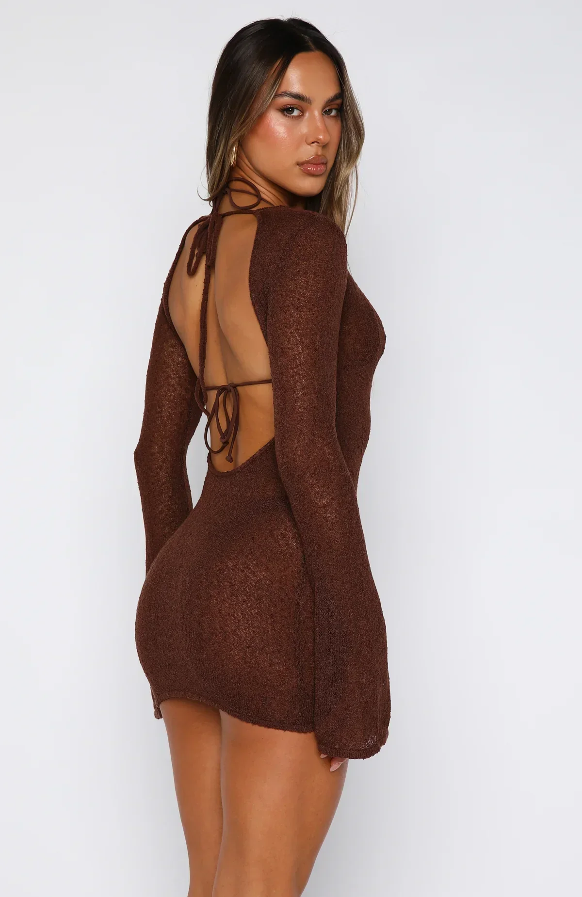 Stand And Stare Long Sleeve Mini Dress Chocolate