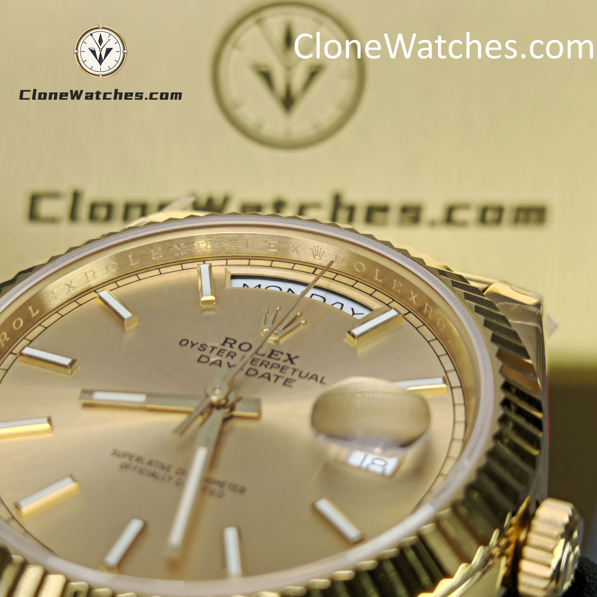 Rolex Super Clone Watches 1:1 Day Date 18K Gold 40mm m228238-0003 3255 Movement