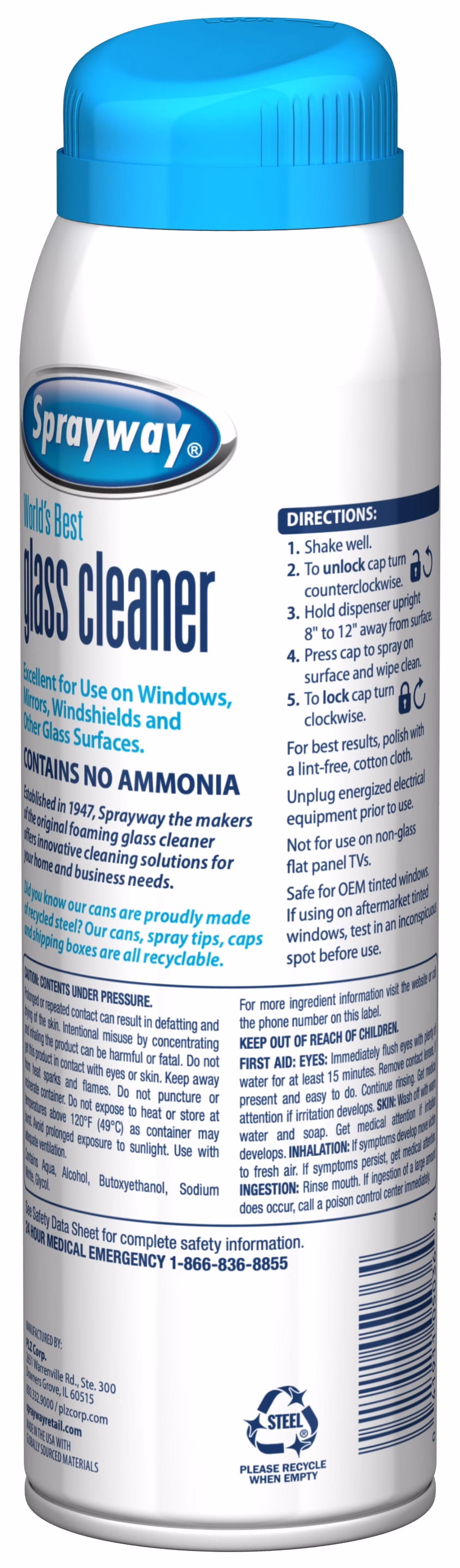 Sprayway Glass Cleaner, 19 fl oz, Ammonia-Free, Streak-Free Foaming Action, Twist & Lock Cap