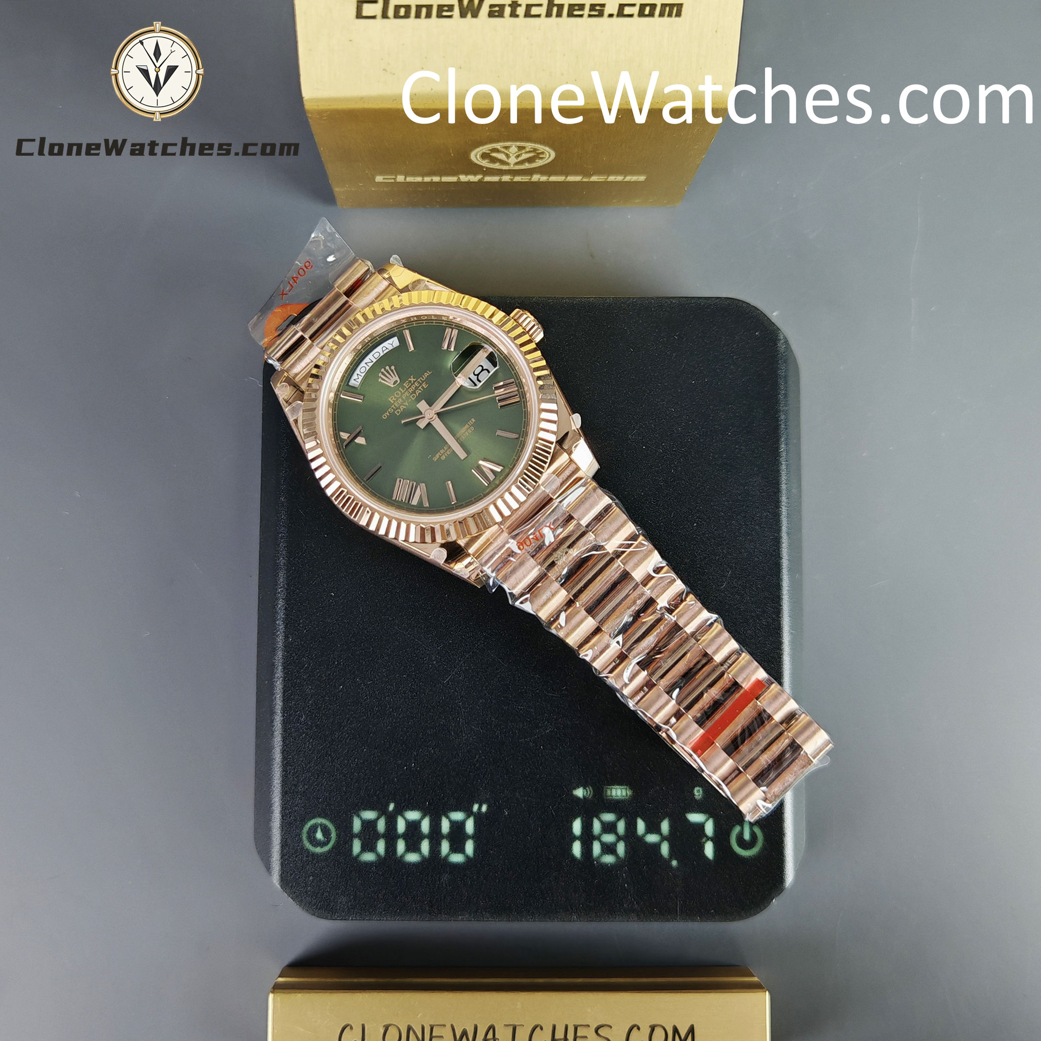Rolex Super Clone Watches 1:1 Day Date 18K Rose Gold Olive Green Dial 40mm m228235-0025 3255 Movement