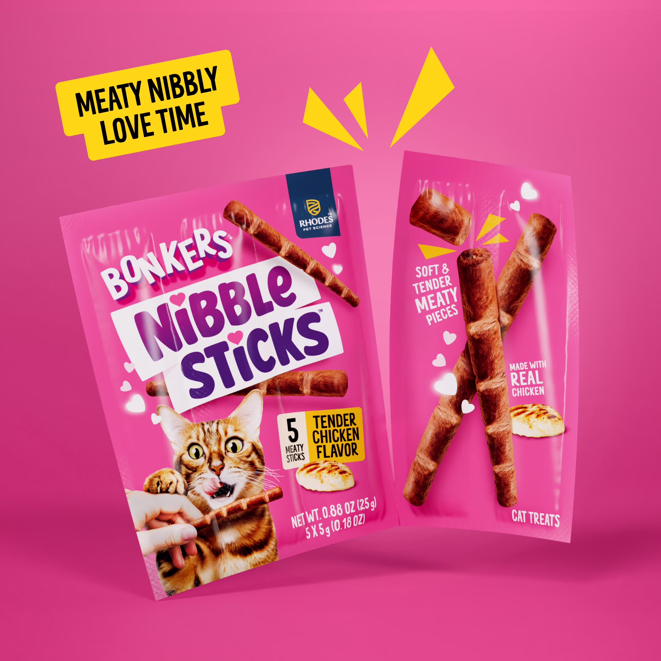 BONKERS Nibble Sticks Soft & Meaty Tender Chicken Flavor Cat Treats, 5 Sticks