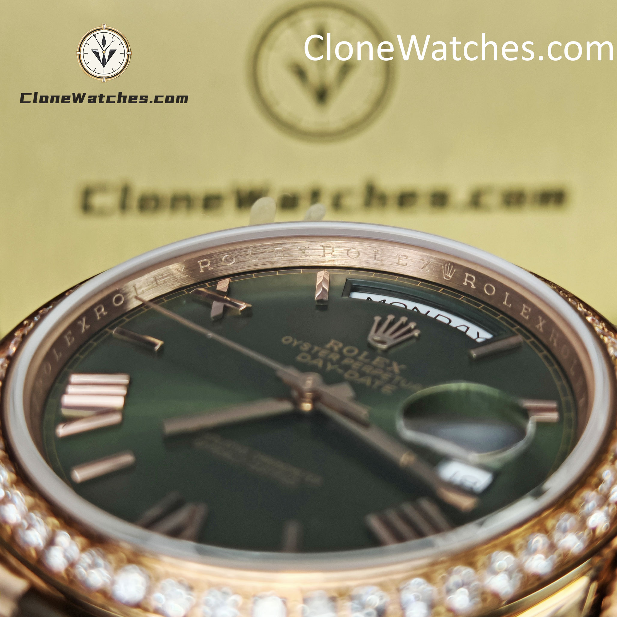 Rolex Super Clone Watches 1:1 Day Date Rose Gold Green Roman Dial 40mm m228345rbr-0011 3255 Movement