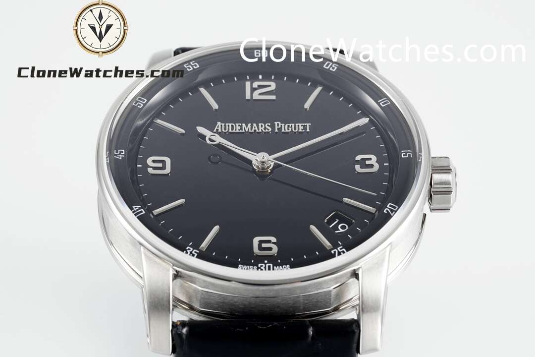 Audemars Piguet Super Clone Watches 1:1 Code 11.59 by 15210BC Black Dial 41MM Leather Strap