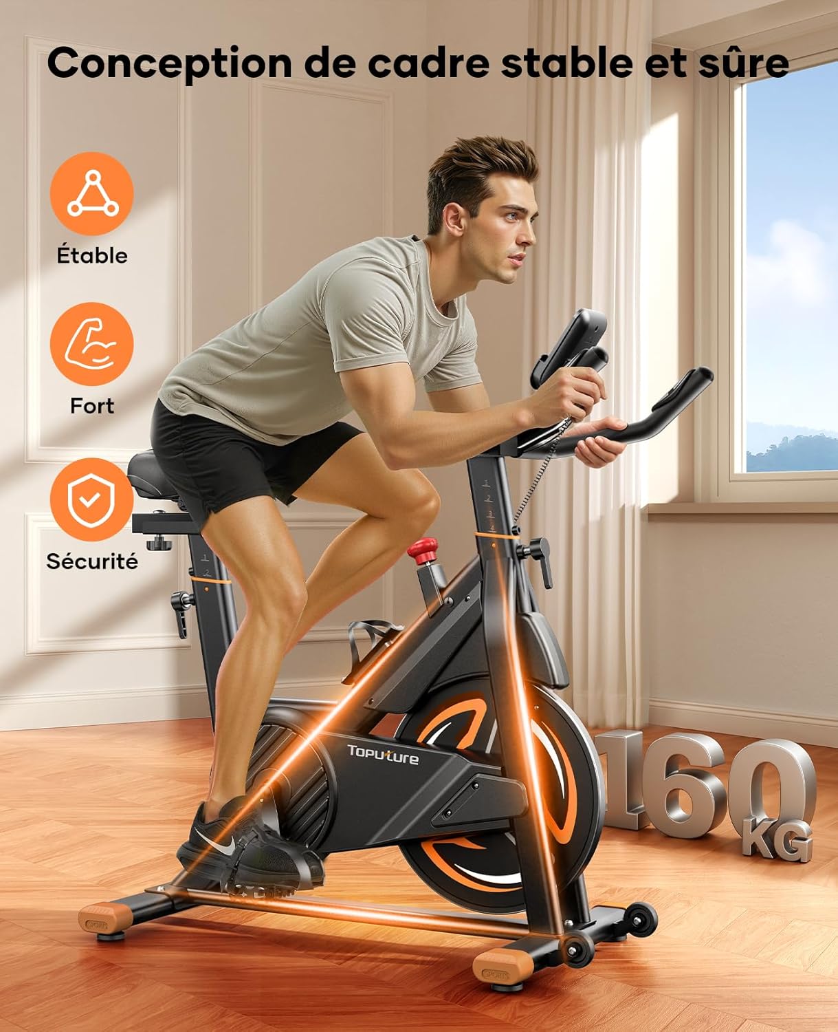 Vélo appartement magnétique connecté appli résistance réglable 160 kg