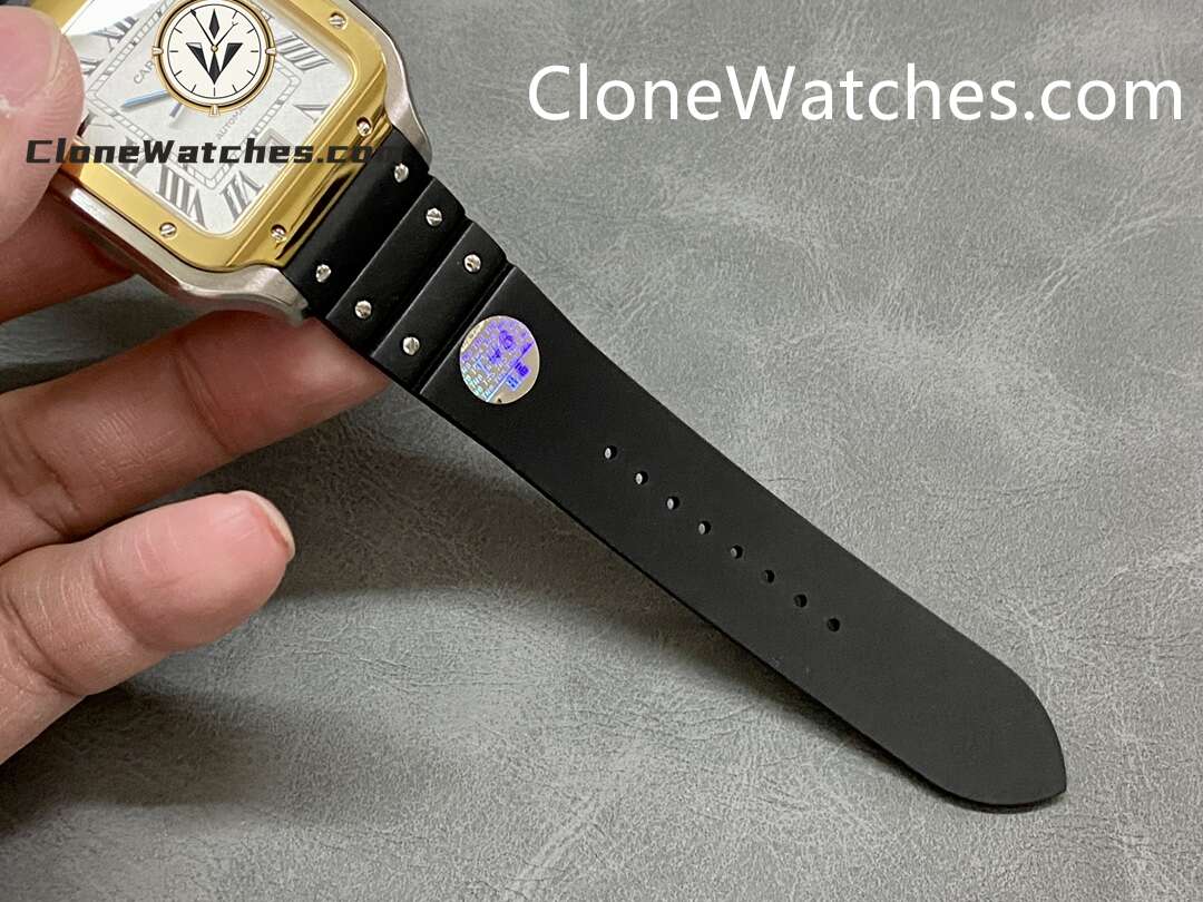 Cartier Super Clone Watches 1:1 Santos Series White Dial 18K gold plated 39.8MM W2SA0009 Rubber Strap