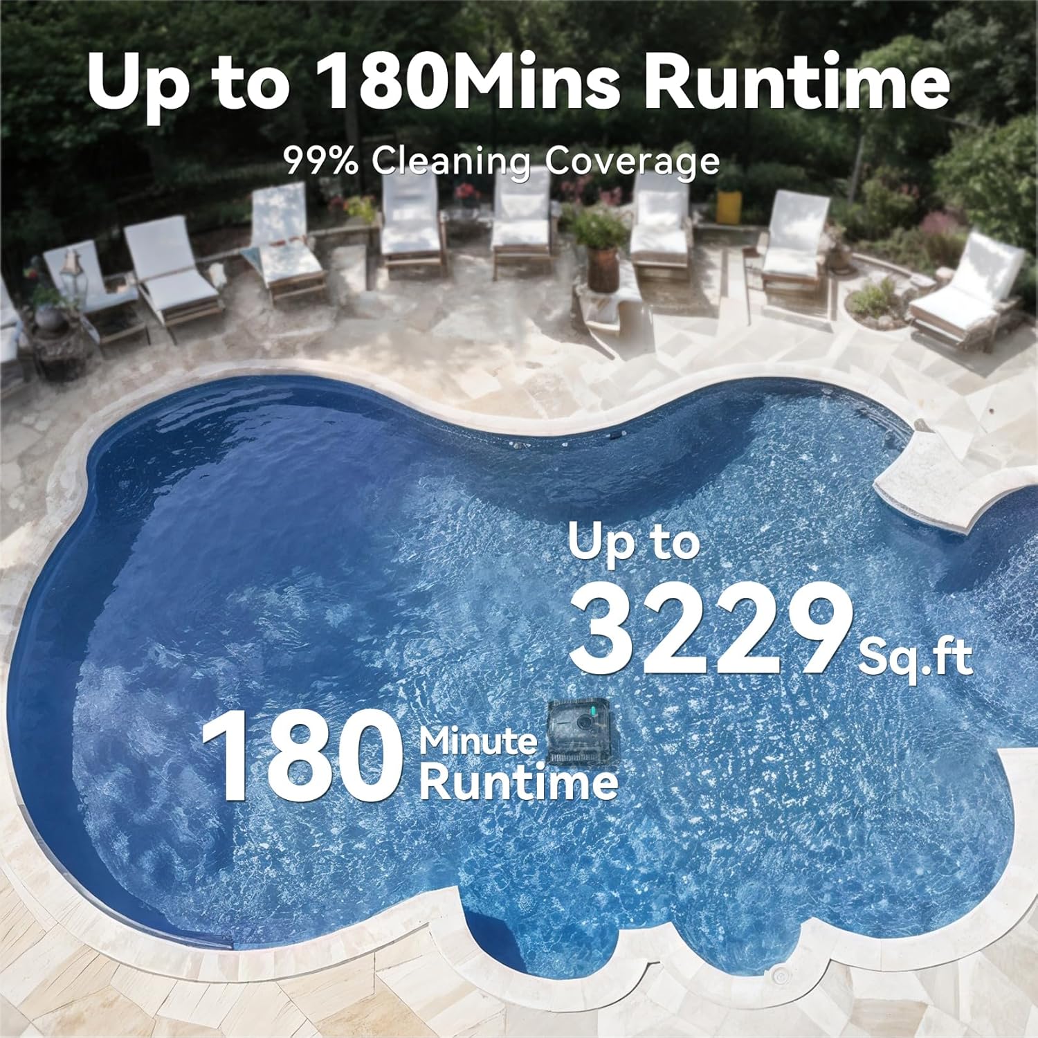 Robot piscine fond parois sans fil 180 min 4 modes docking précision pour 300 m2