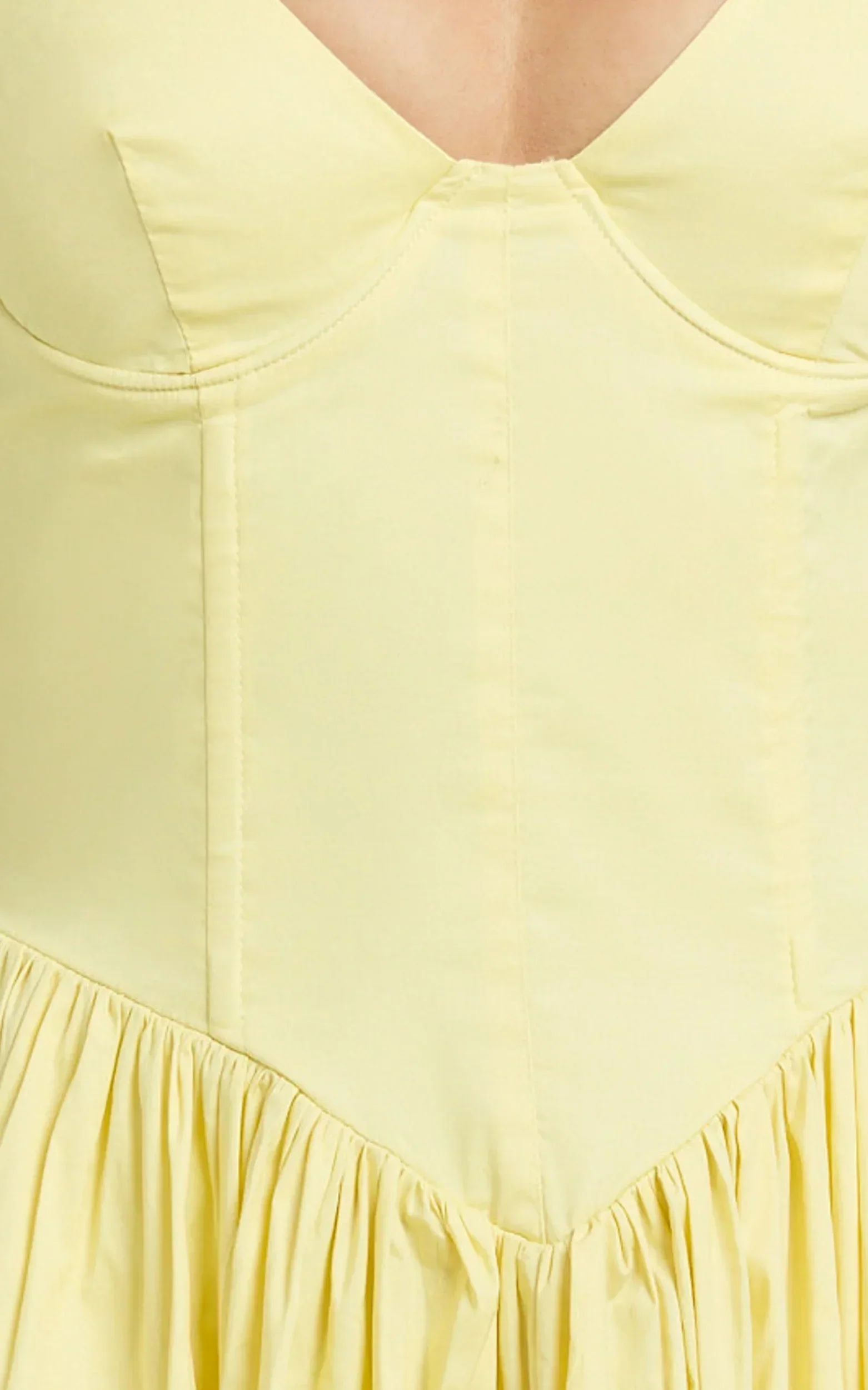 Beckett Midi Dress - Scoop Neck Drop V Waist Gathered Skirt Dress in Butter Yellow