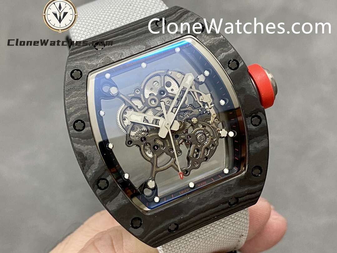 Richard Mille Super Clone Watches 1:1 RM 055 Carbon Tourbillon White Nylon Strap