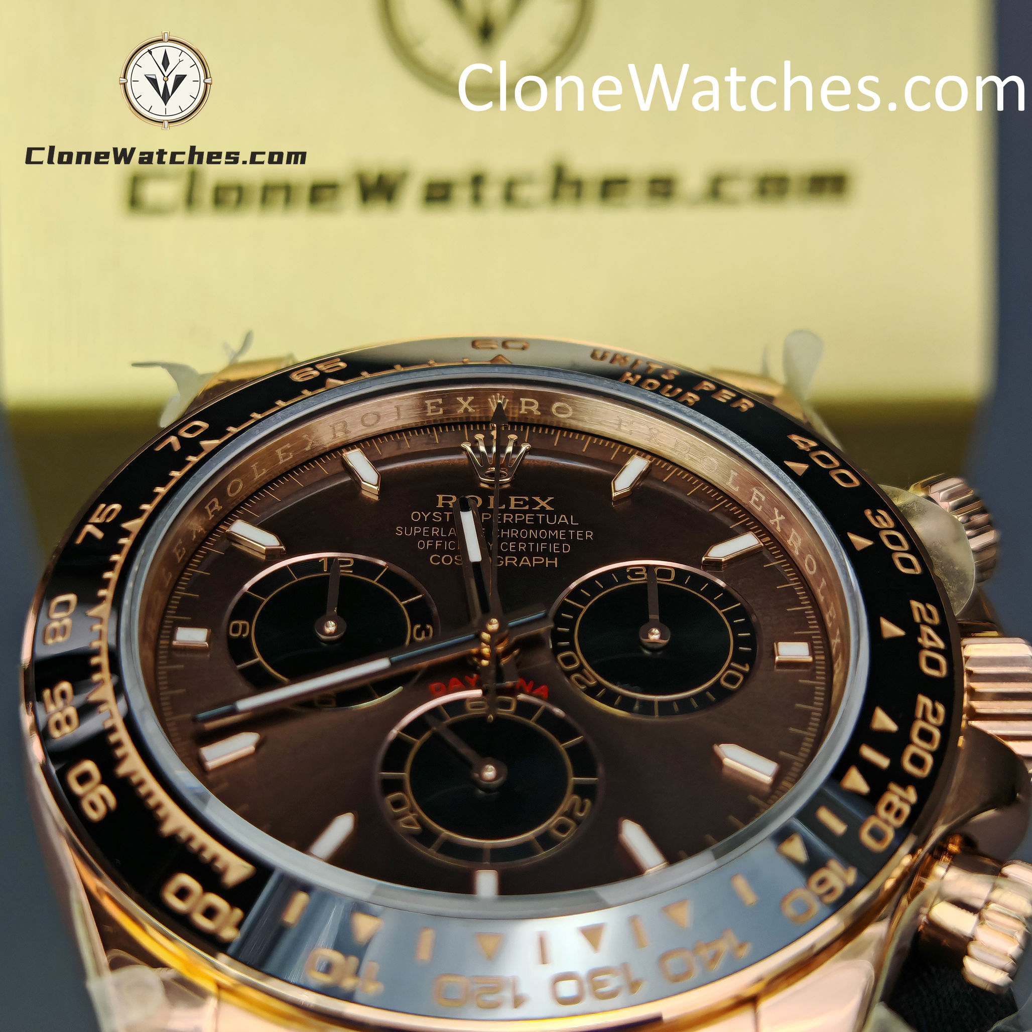 Rolex Super Clone Watches 1:1 Daytona Rose Gold Brown Dial M126515LN-0010 4131 Movement Rubber Strap