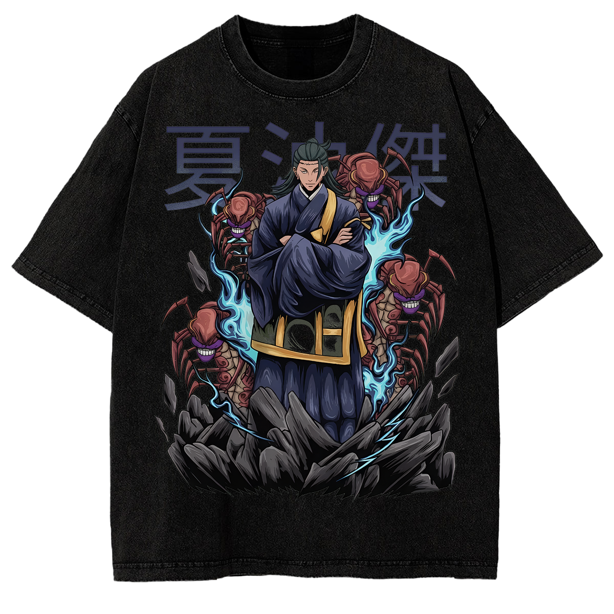 Wash Oversized Graphic Tee Jujutsu Kaisen Suguru Geto Anime Washed Retro Streetwear Shirt