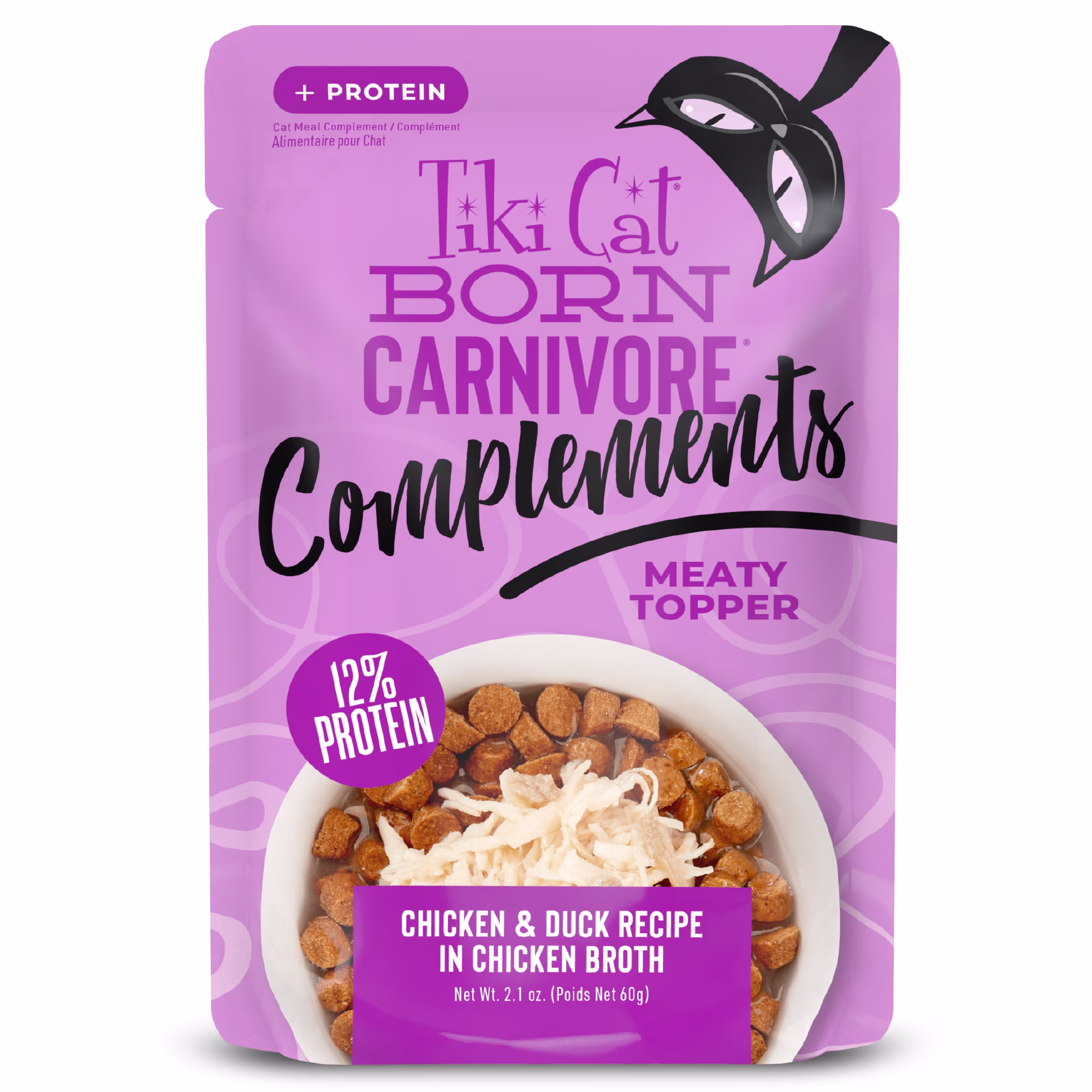 Tiki Cat Born Carnivore Complements Wet Cat Food Topper, Chicken & Duck 2.1 oz. Pouch