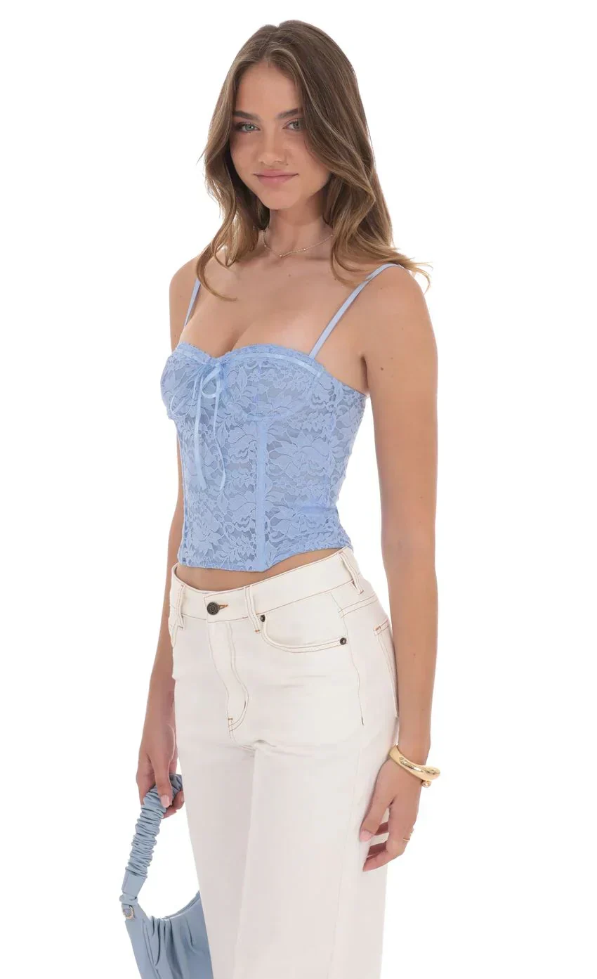Bow Lace Bustier in Blue