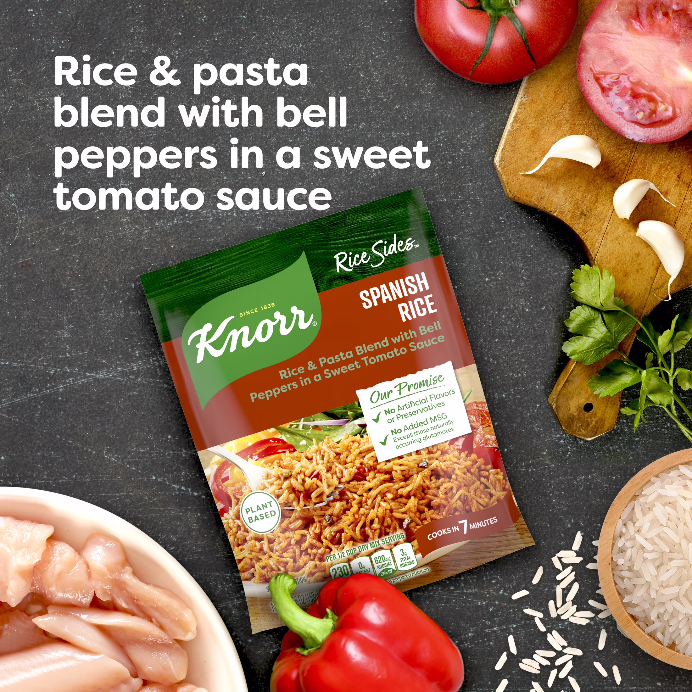 Knorr Spanish Parboiled Rice Cooks in 7 Minutes, No Artificial Flavors, 5.6 oz Regular Pouch