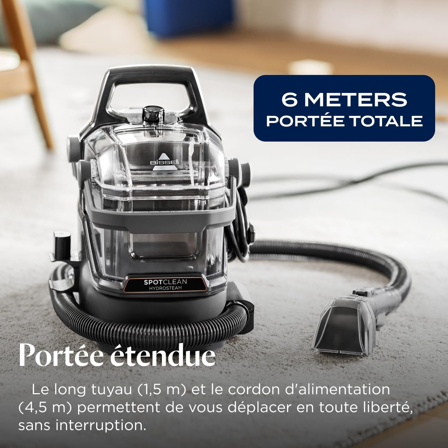 Shampouineuse canapé 1000 W technologie HydroSteam pour tapis tissus voiture