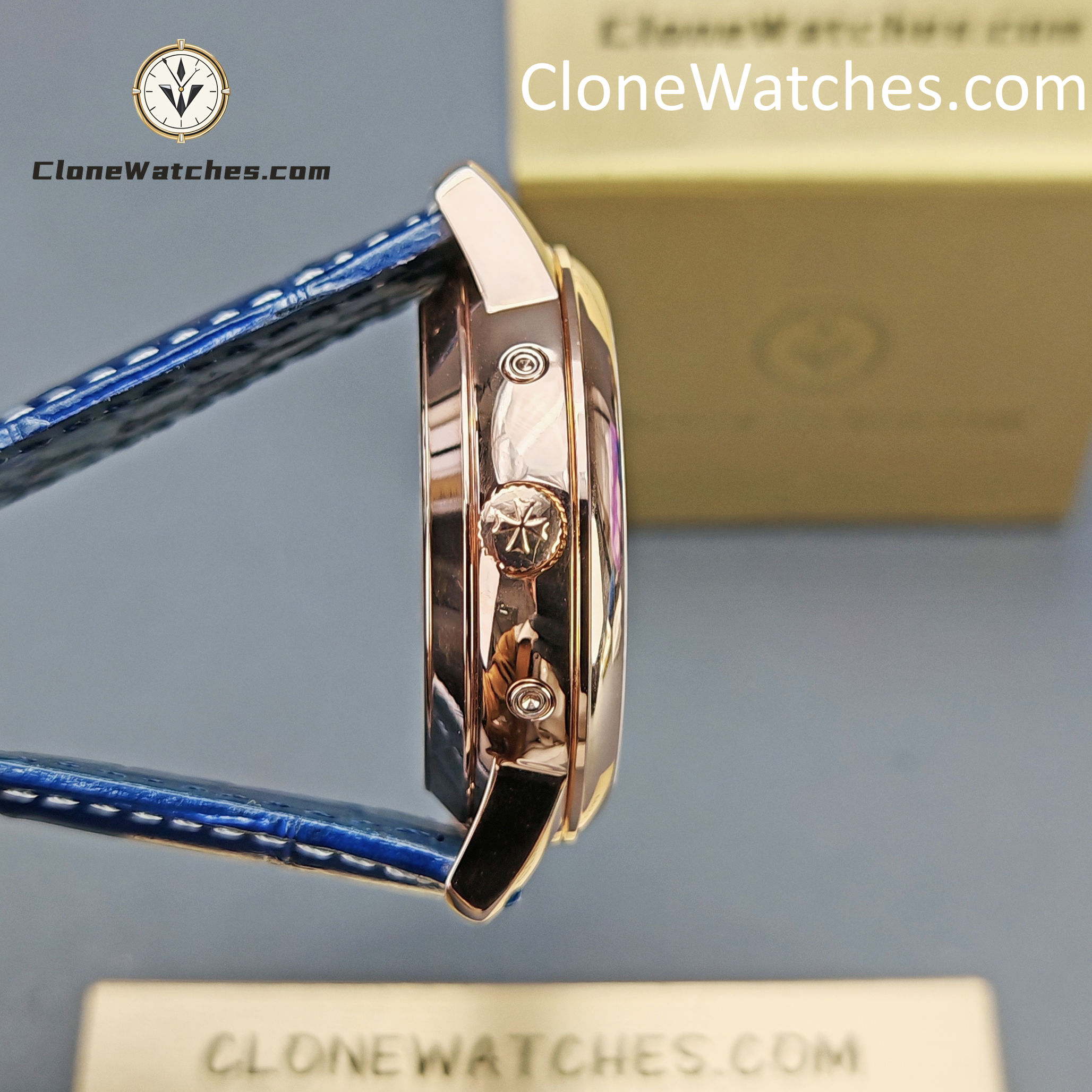 Vacheron Constantin Super Clone Watches 1:1 Patrimony Perpetual Calendar Rose Gold 43175/000R-B519 Blue Dial