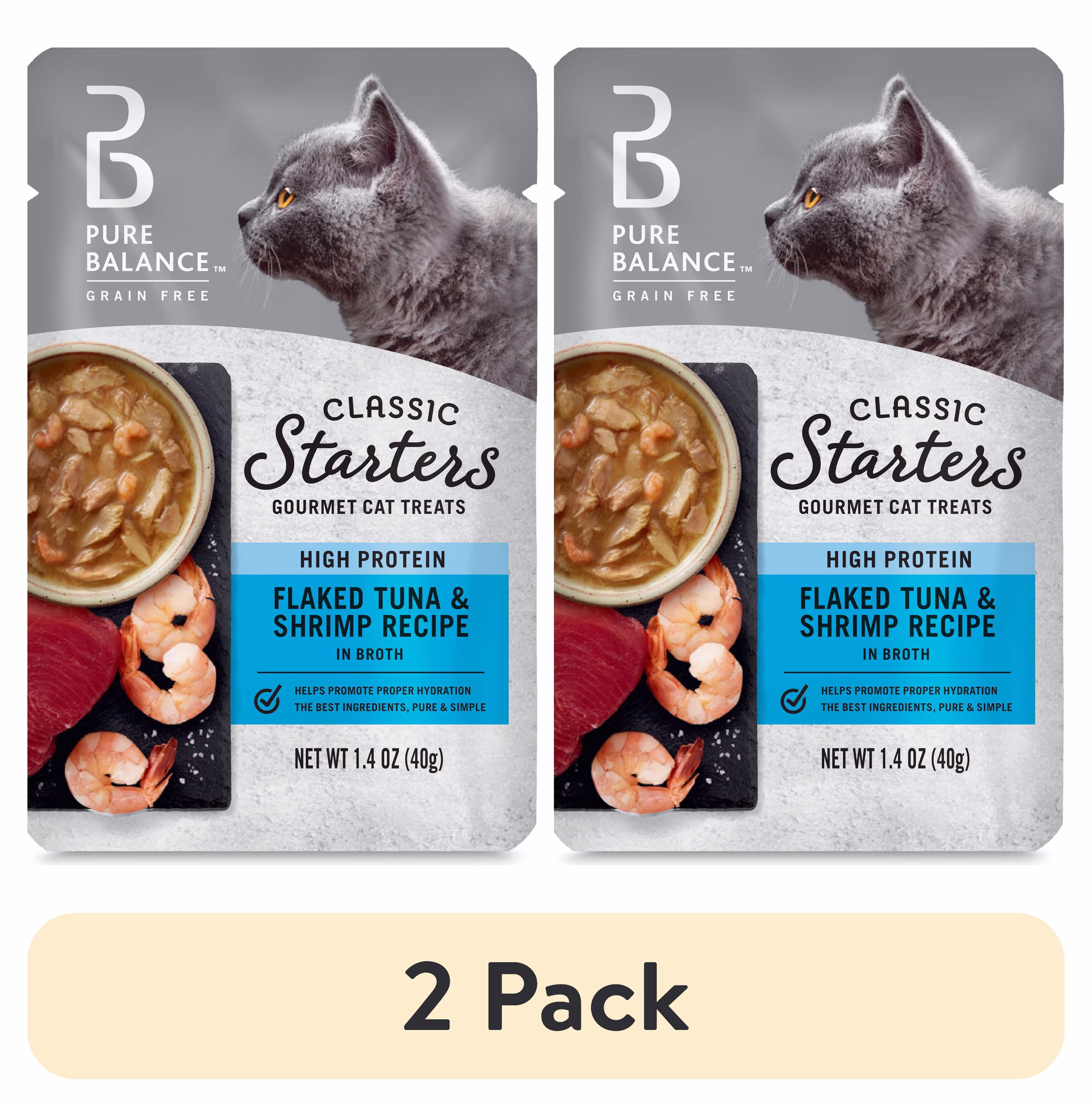 (14 pack) Pure Balance Classic Starters Flaked Tuna & Shrimp Recipe in Broth Gourmet Cat Treats, 1.4 oz