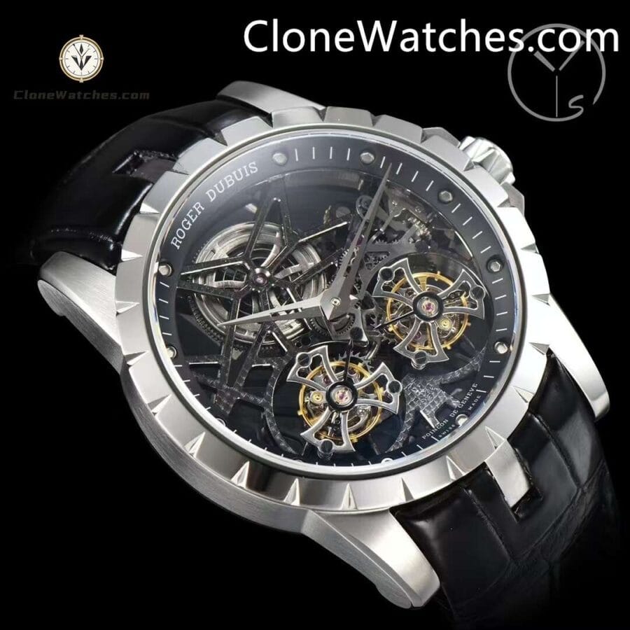 Roger Dubuis Super Clone Watches 1:1 Excalibur Skeleton Double Flying Tourbillon RDDBEX0396 45MM