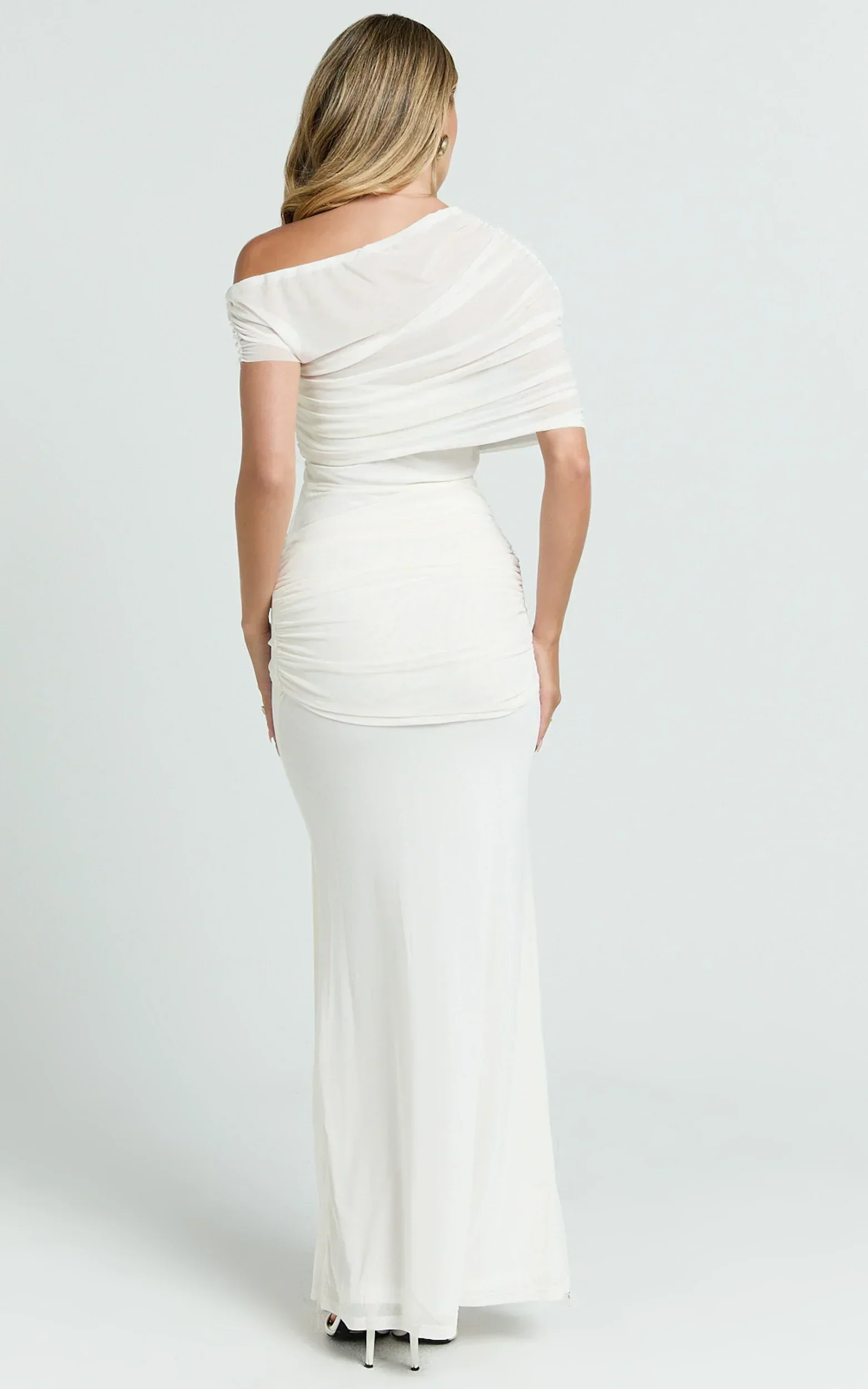 Nicolette Maxi Dress - Cape Sleeve Off Shoulder Dress in Cream