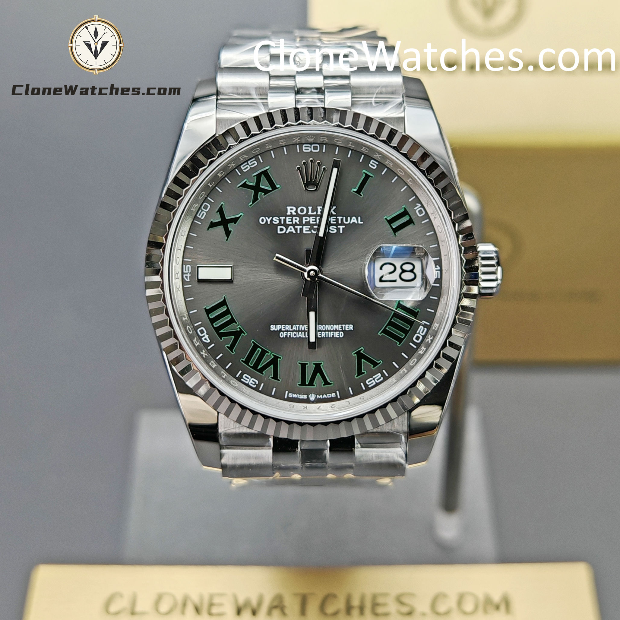 Rolex Super Clone Watches 1:1 DateJust Grey Roman Dial Jubilee 36MM m126234-0045 3235 Movement