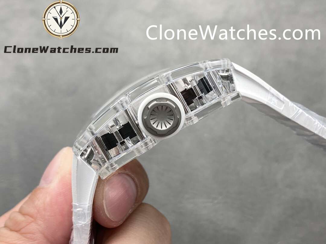 Richard Mille Super Clone Watches 1:1 RM 055 Ceramics Tourbillon Fully Transparent White Strap