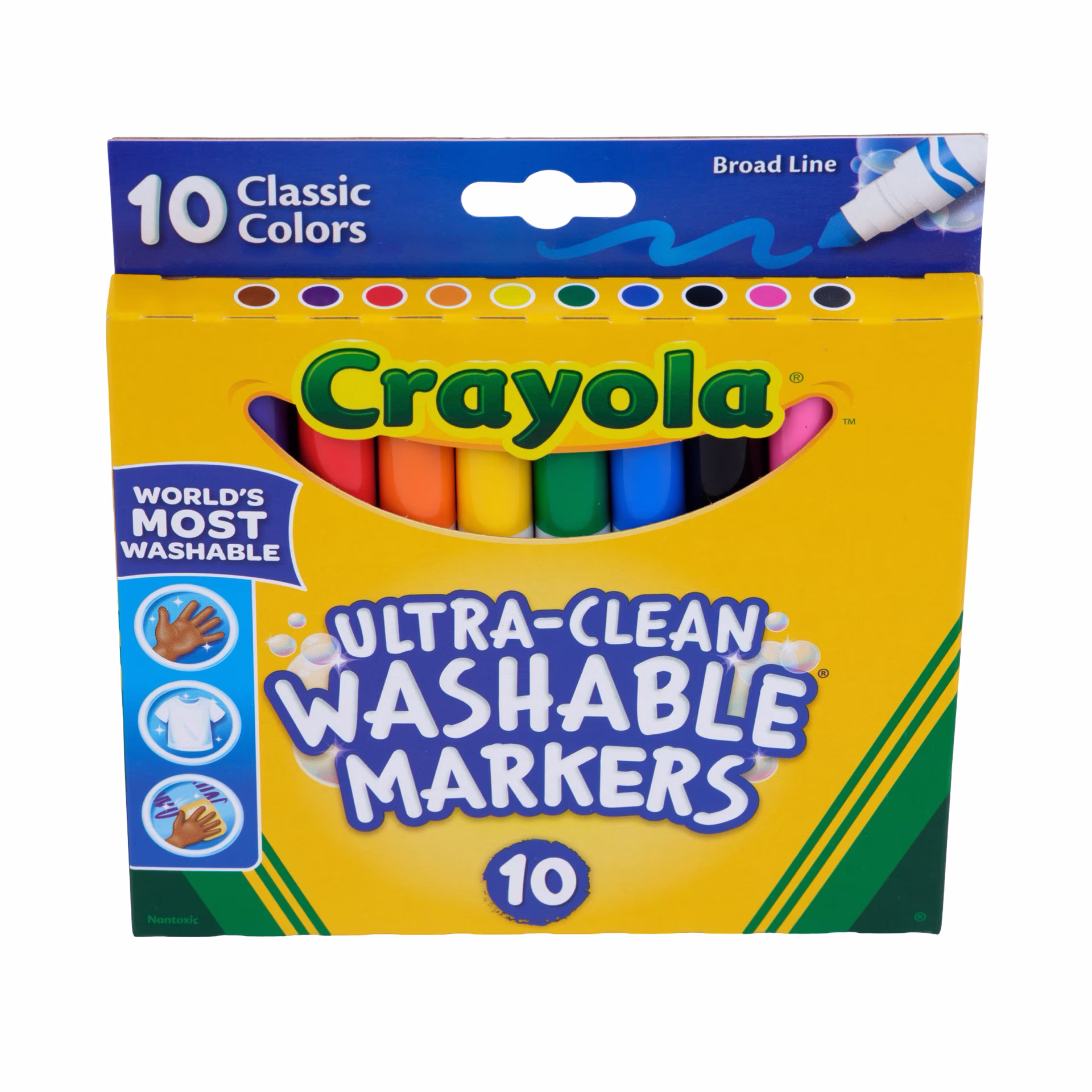 Crayola Ultra-Clean Washable Broad Line Markers, 10 Ct, Back to School Supplies, Classroom Essentials for Teachers, Gift, 3+