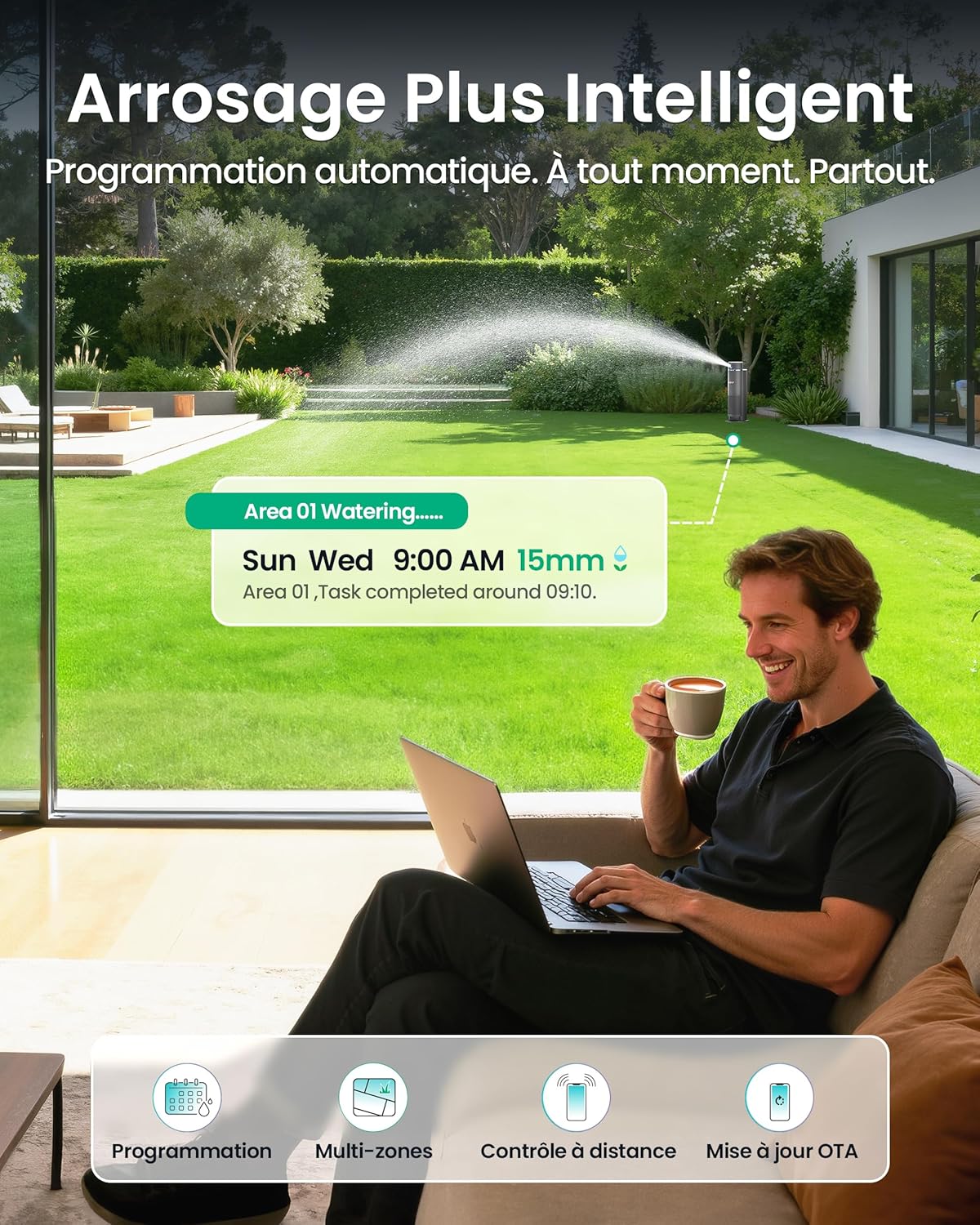 Système irrigation intelligent IrriSense 2 multi zones contrôle app capteur pluie 446 m²