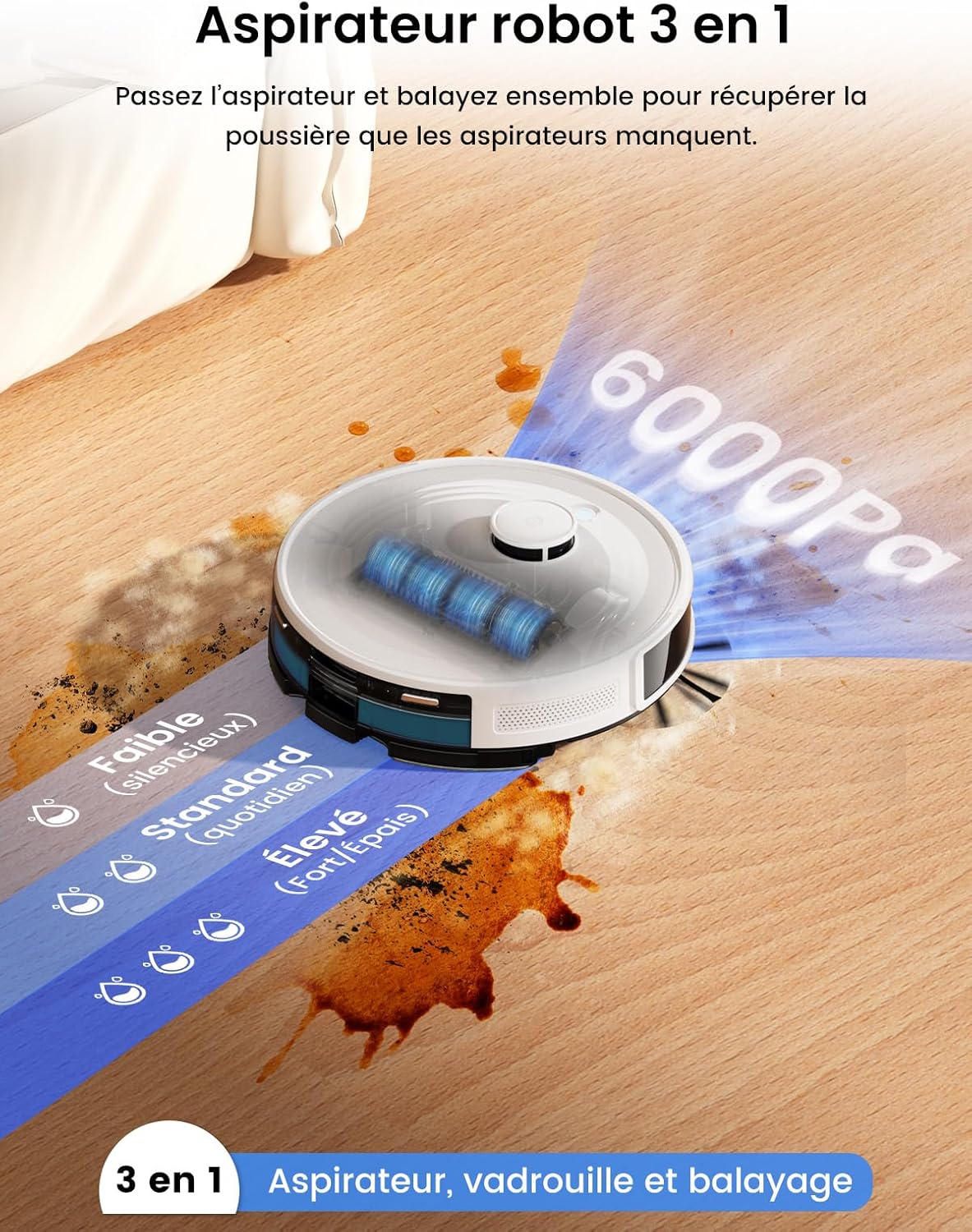 Aspirateur robot laveur M2 Plus station vidange automatique navigation laser 6000Pa évitement obstacles app
