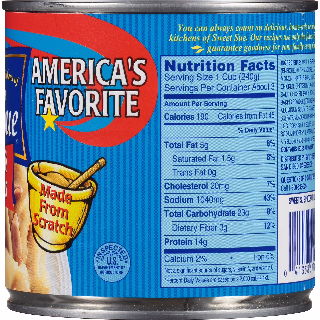 Sweet Sue Chicken & Dumplings, 14g Protein per Serving, Made from Scratch Recipe, Heat and Serve Meal, Shelf Stable Can, 24 oz