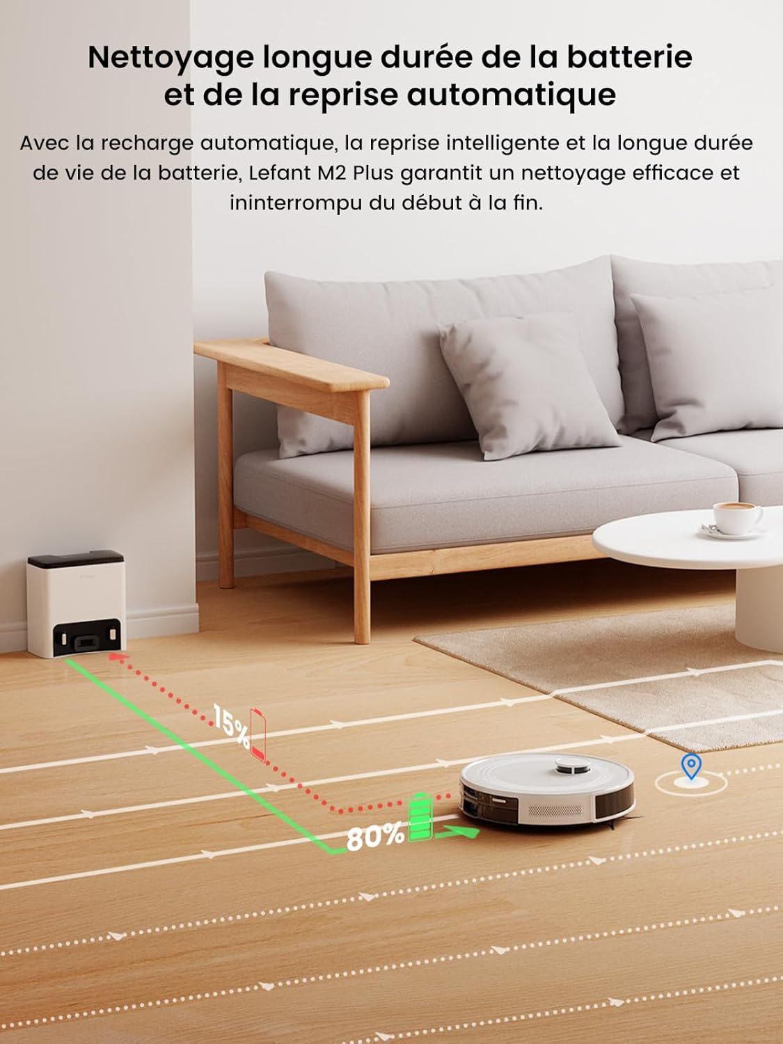 Aspirateur robot laveur M2 Plus station vidange automatique navigation laser 6000Pa évitement obstacles app