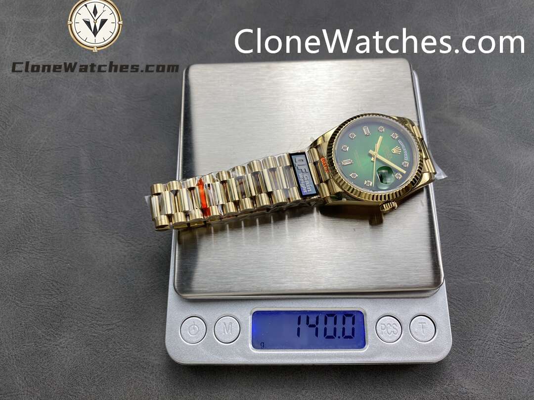 Rolex Super Clone Watches 1:1 Day Date 18K Gold Gradient Green Diamond Dial 36mm m128238-0069 3255 Movement