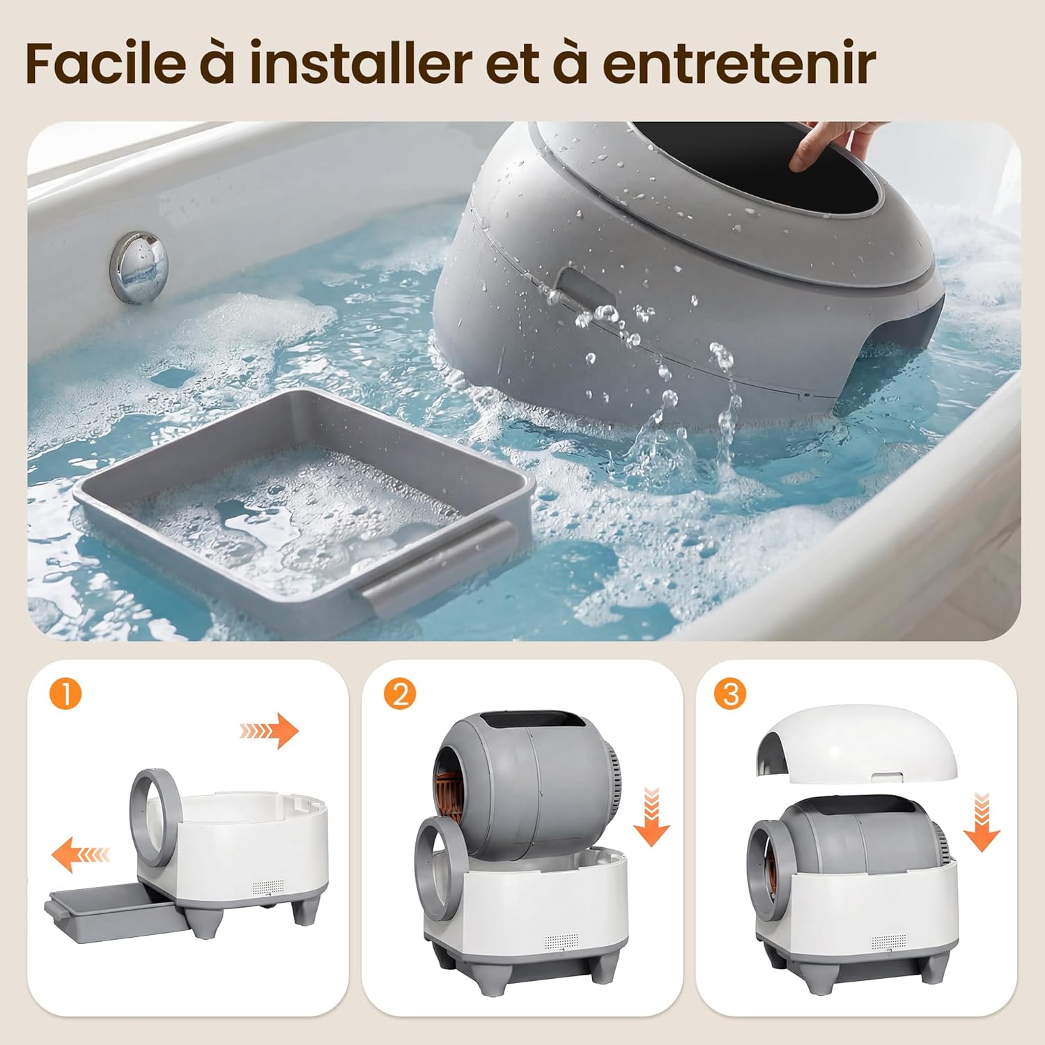Litière chat autonettoyante grande capacité 90 L contrôle app 6 capteurs adaptée grands chats jusqu’à 10 kg