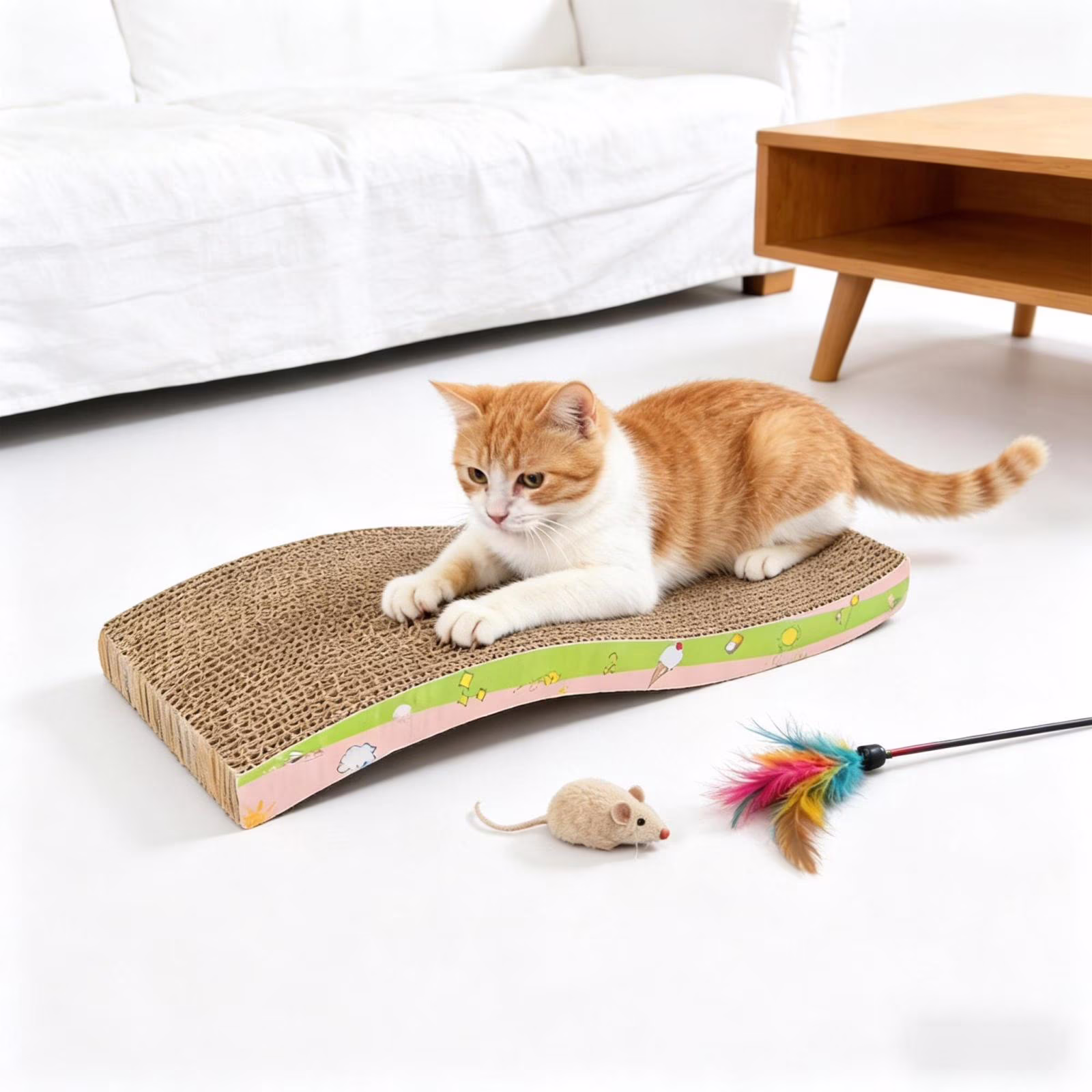 Curved Corrugated Cardboard Cat Scratcher Pad, Durable Wear-Resistant Scratching Board for Indoor Cats, Furniture Protection & Rest