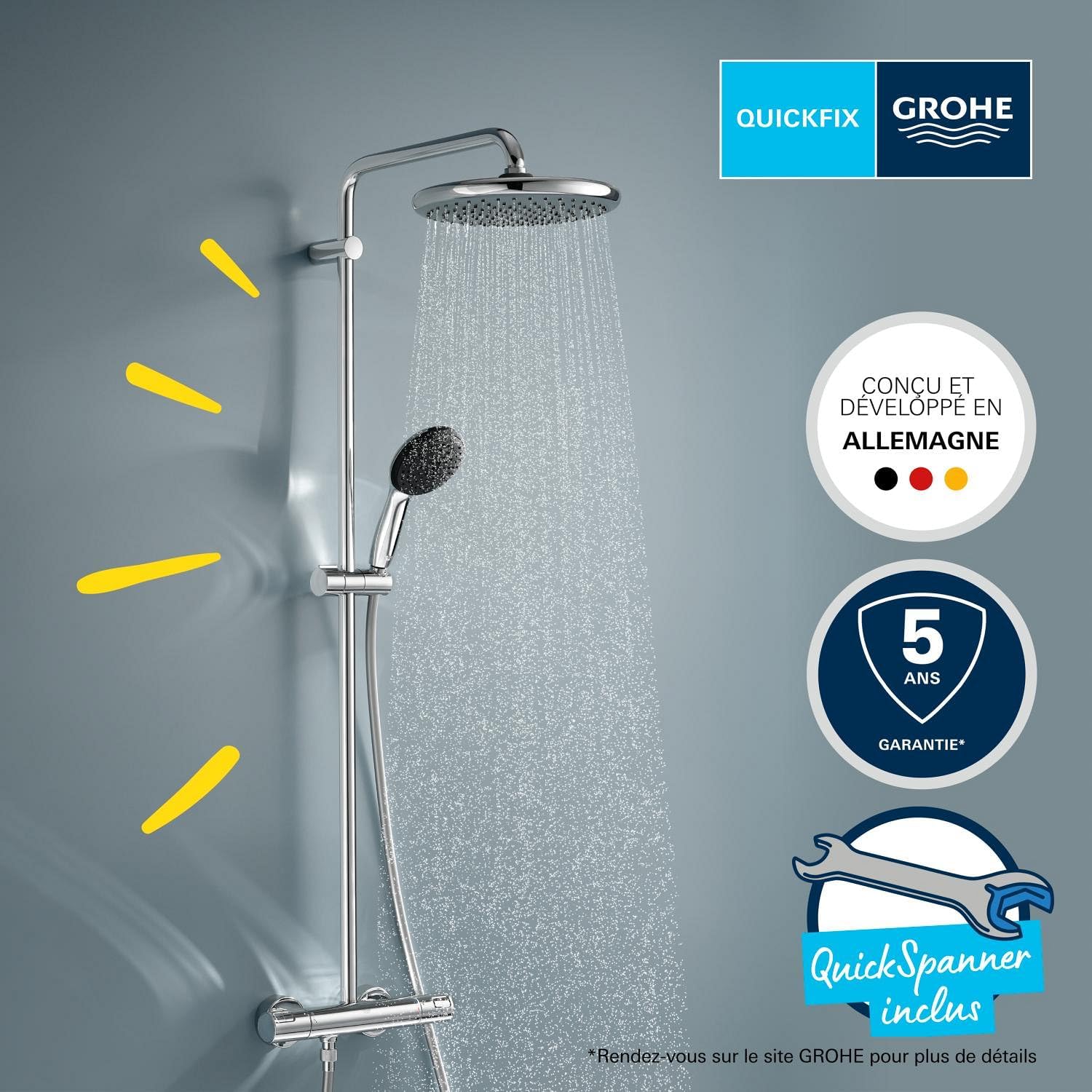 Colonne douche Vitalio Start System 250 mitigeur thermostatique douchette 2 jets flexible 175 m chromé 26677001