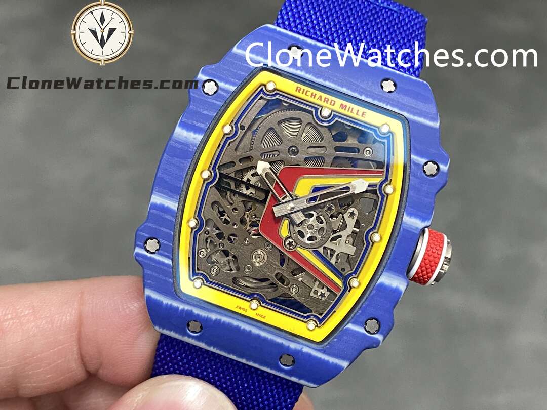 Richard Mille Super Clone Watches 1:1 RM 67 – 02 Blue Carbon Tourbillon Blue Strap