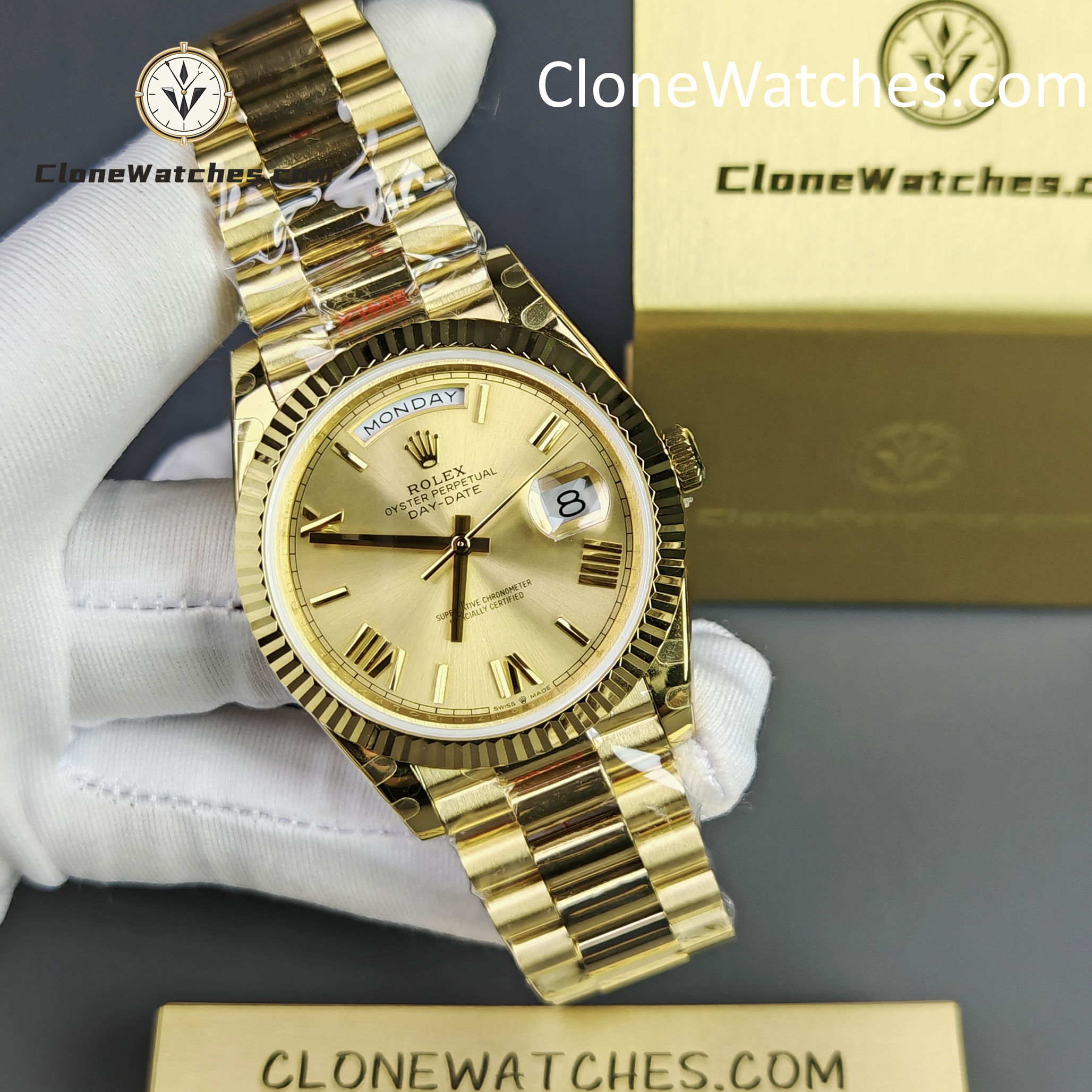 Rolex Super Clone Watches 1:1 Day Date 18K Gold 40mm M228238-0006 3255 Movement