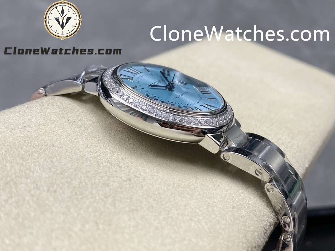 Cartier Super Clone Watches 1:1 Ballon Bleu de W4BB0028 Blue Dial Diamond Bezel 33mm