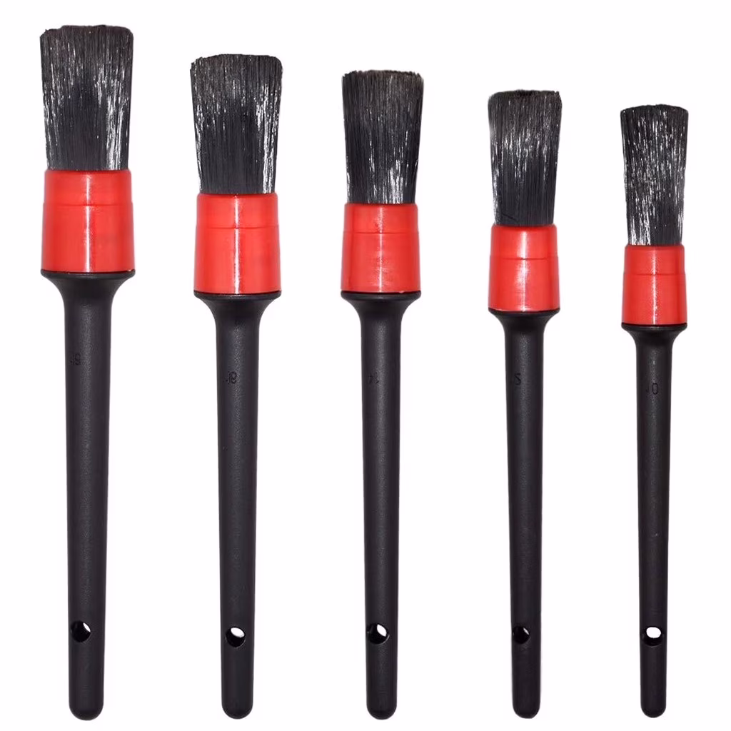 PBAZIH Natural Boar Hair Detailing Brush Set for Car Cleaning, Auto Detailing Tools for Interior and Exterior, Professional Grade Soft Brushes for Detailing Cars, Trucks, Motorcycles