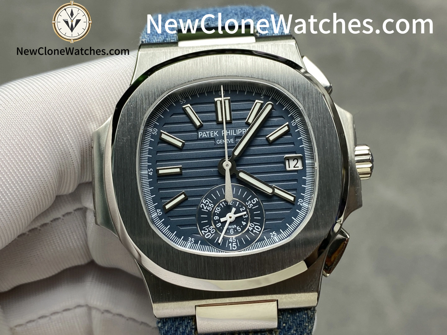 Patek Philippe Nautilus Replica 5980/60G-001 Flyback Chronograph Blue Gray Dial Men's Watch