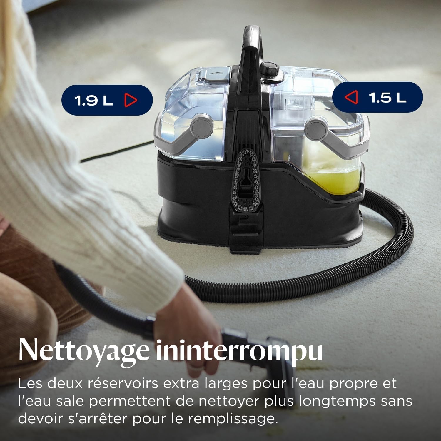 Shampouineuse canapé 1000 W technologie HydroSteam pour tapis tissus voiture