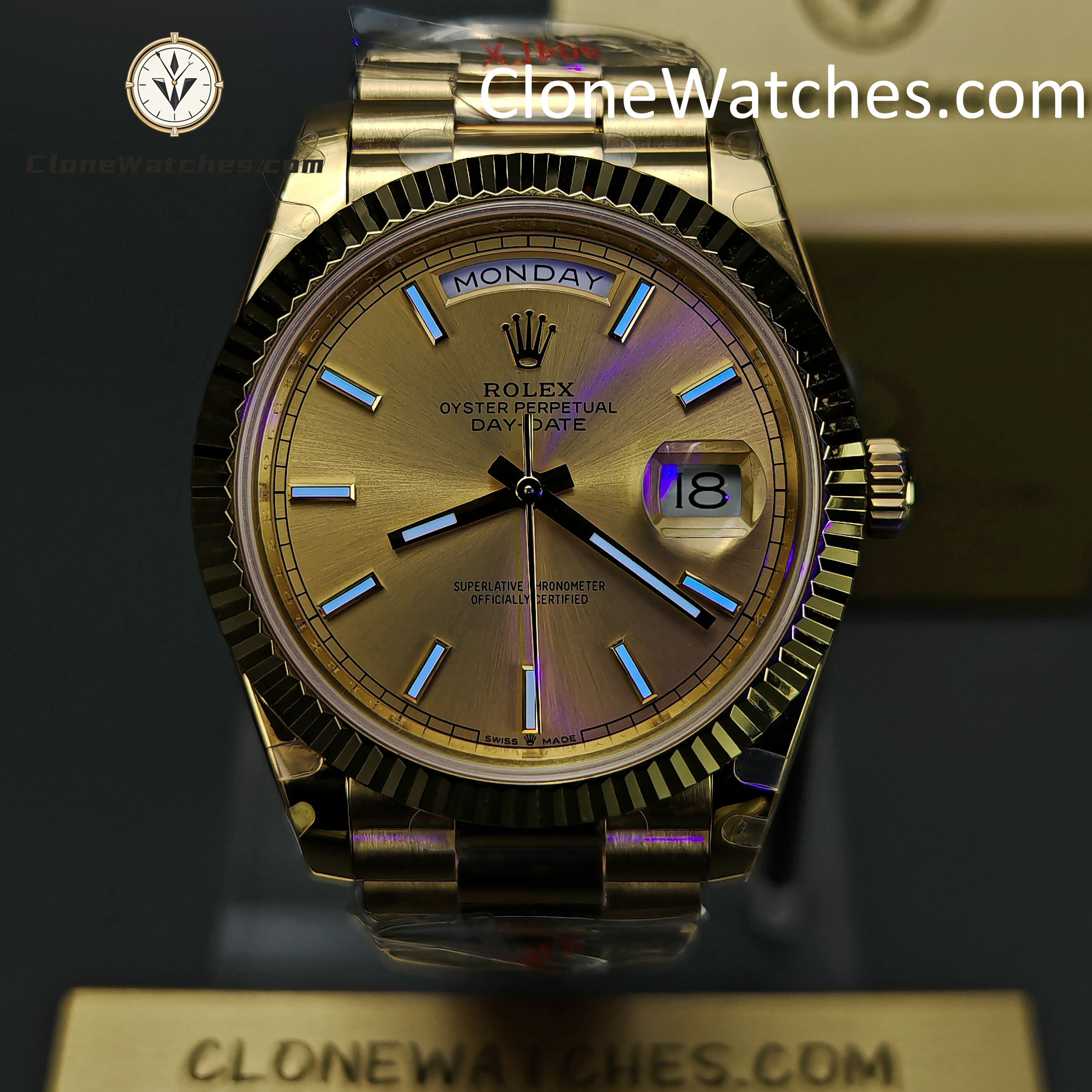 Rolex Super Clone Watches 1:1 Day Date 18K Gold 40mm m228238-0003 3255 Movement