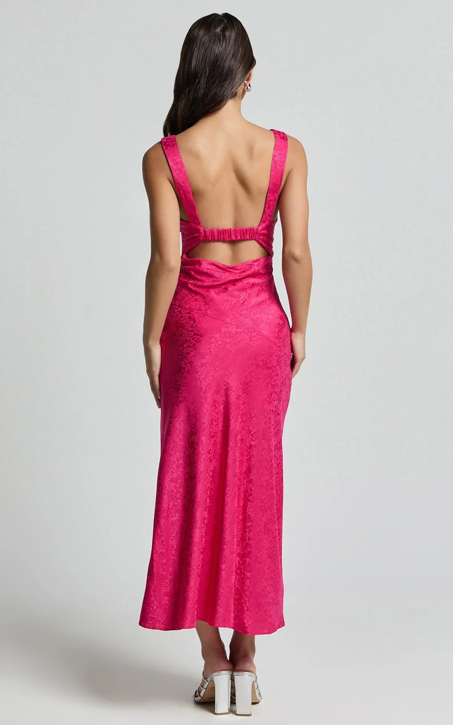 Cohen Midi Dress - Jacquard Satin Midi Dress in Pink