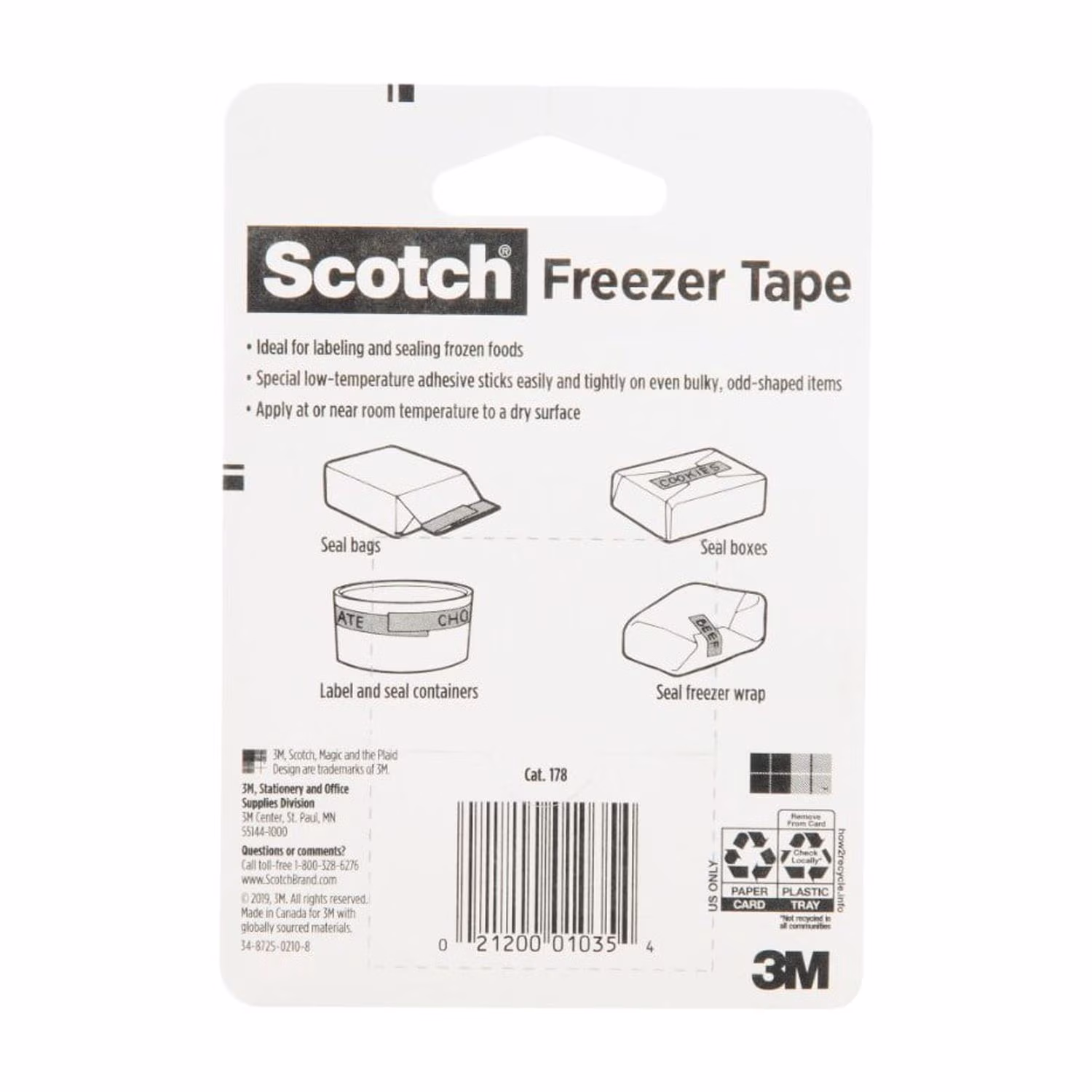 Scotch Freezer Tape, White, 3/4 in. x 1000 in., Holds at -40F