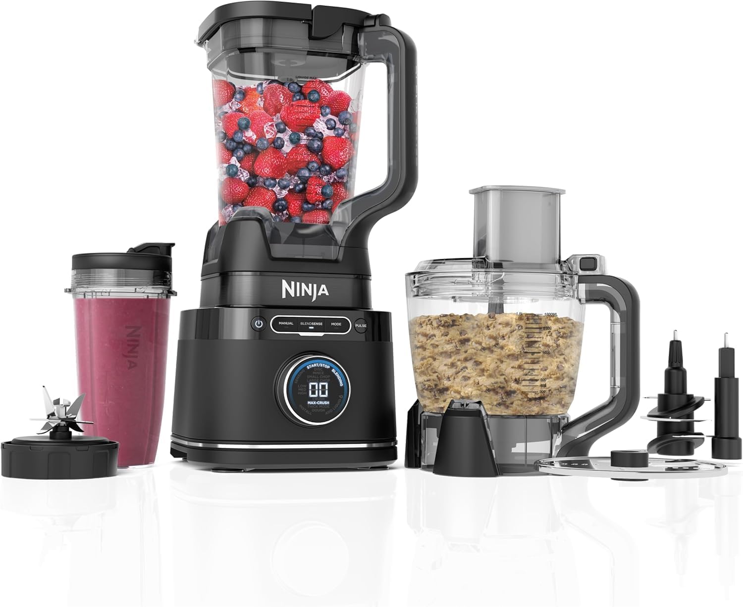 Blender processor 3 en 1 Detect Power 1200W bol mélange lame malaxeur gobelet individuel pétrir mixer hacher TB401EU