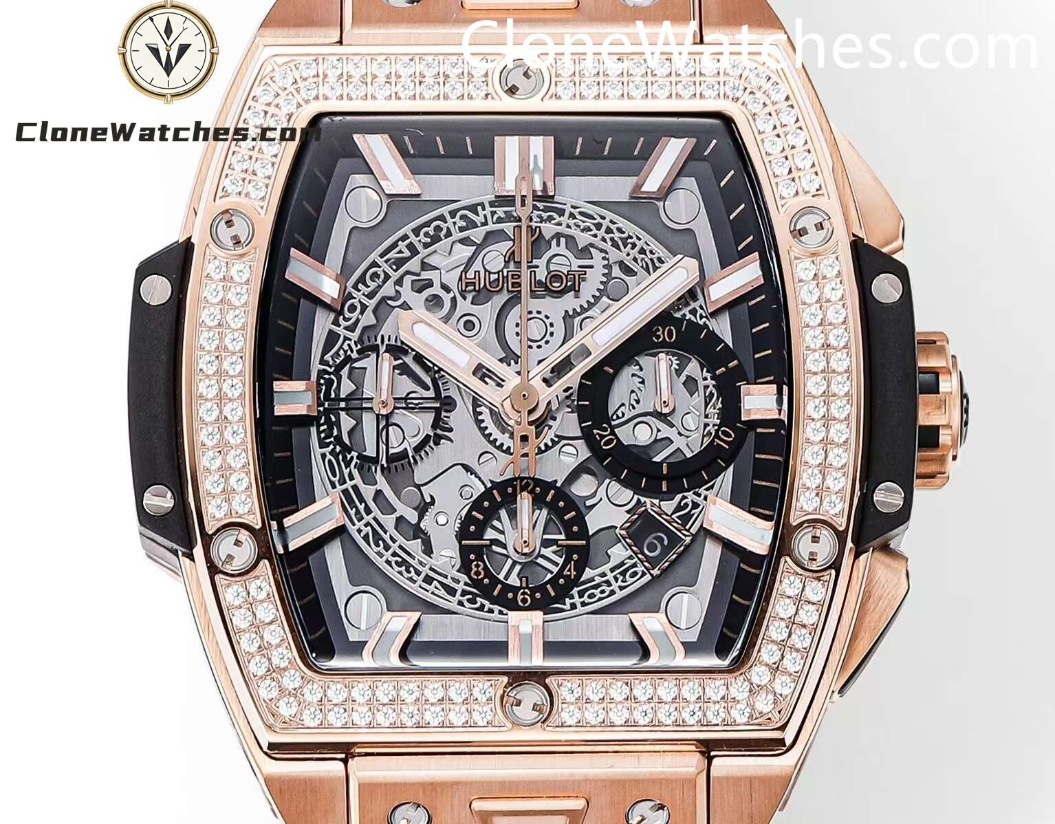 Hublot Super Clone Watches 1:1 Spirit of Big Bang Rose Gold Diamonds 642.OX.0180.RX.1104
