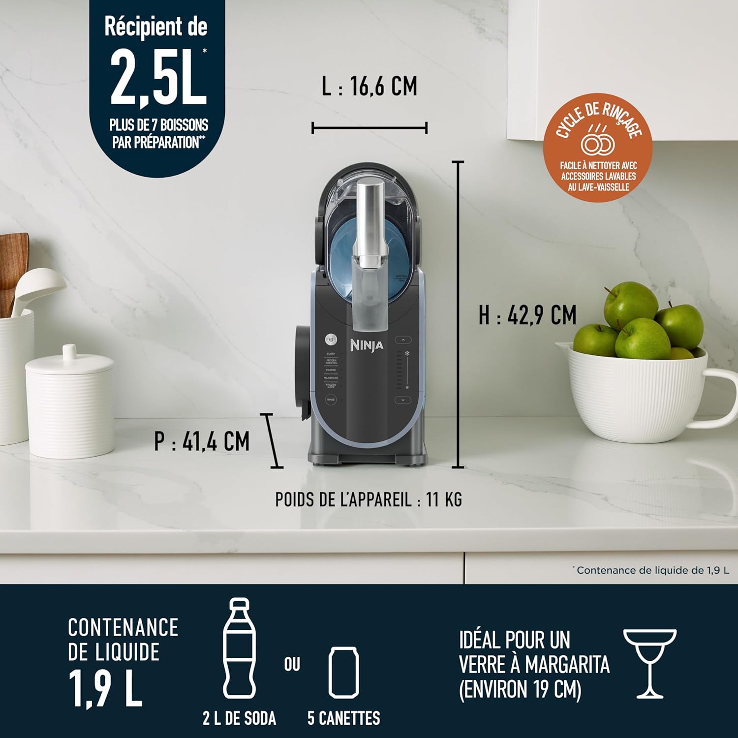 Machine boissons glacées SLUSHi granités cocktails milkshakes jus capacité 19 L bleu gris