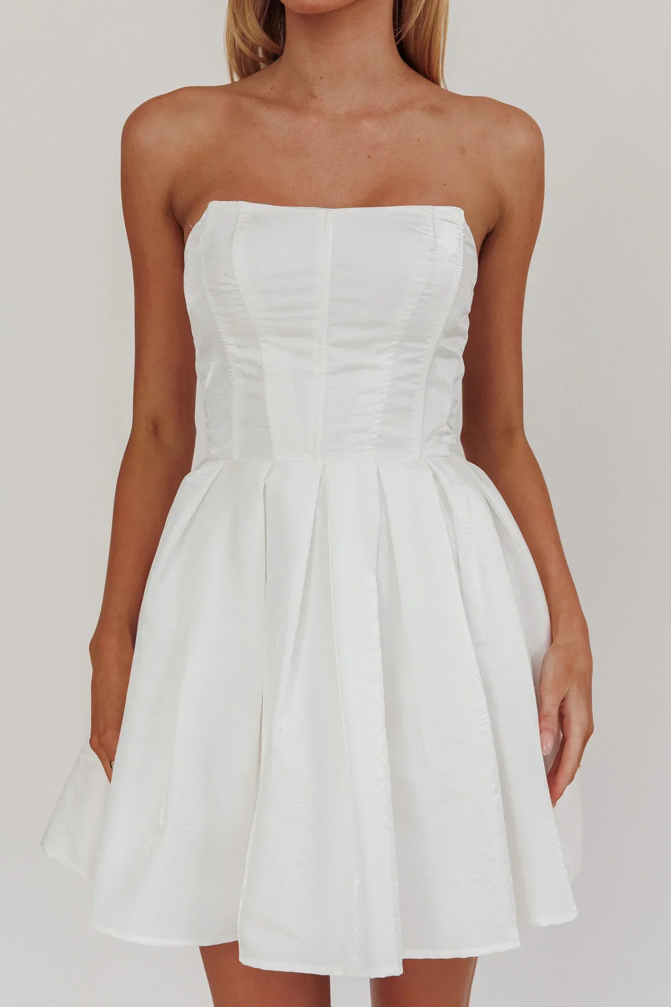 Loveless Strapless Flared Mini Dress Off White