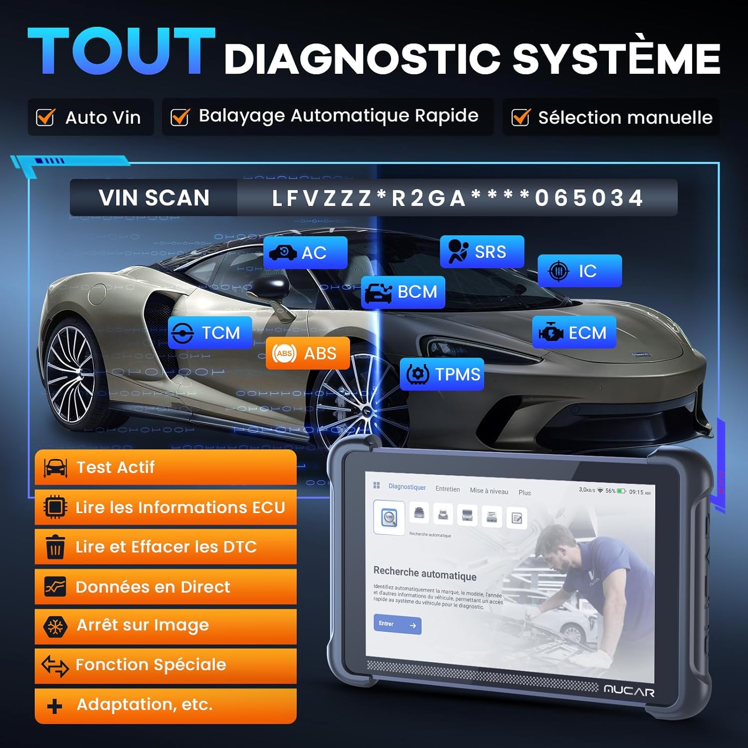 Valise diagnostic auto bidirectionnelle OBD2 codage ECU réinitialisations multiples CANFD DOIP