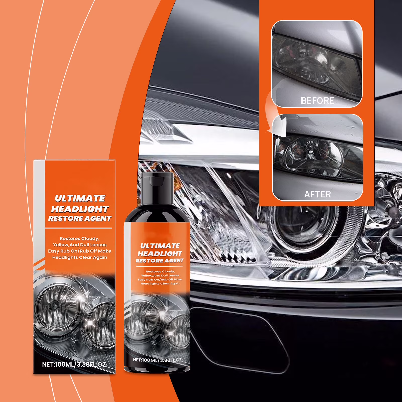 HaoXun Professional Ceramic Coating Headlight Restorer Spray Kit – Scratch & Yellowing Repair, Long-Lasting Protection, Easy Application for Auto Headlights (100ml)